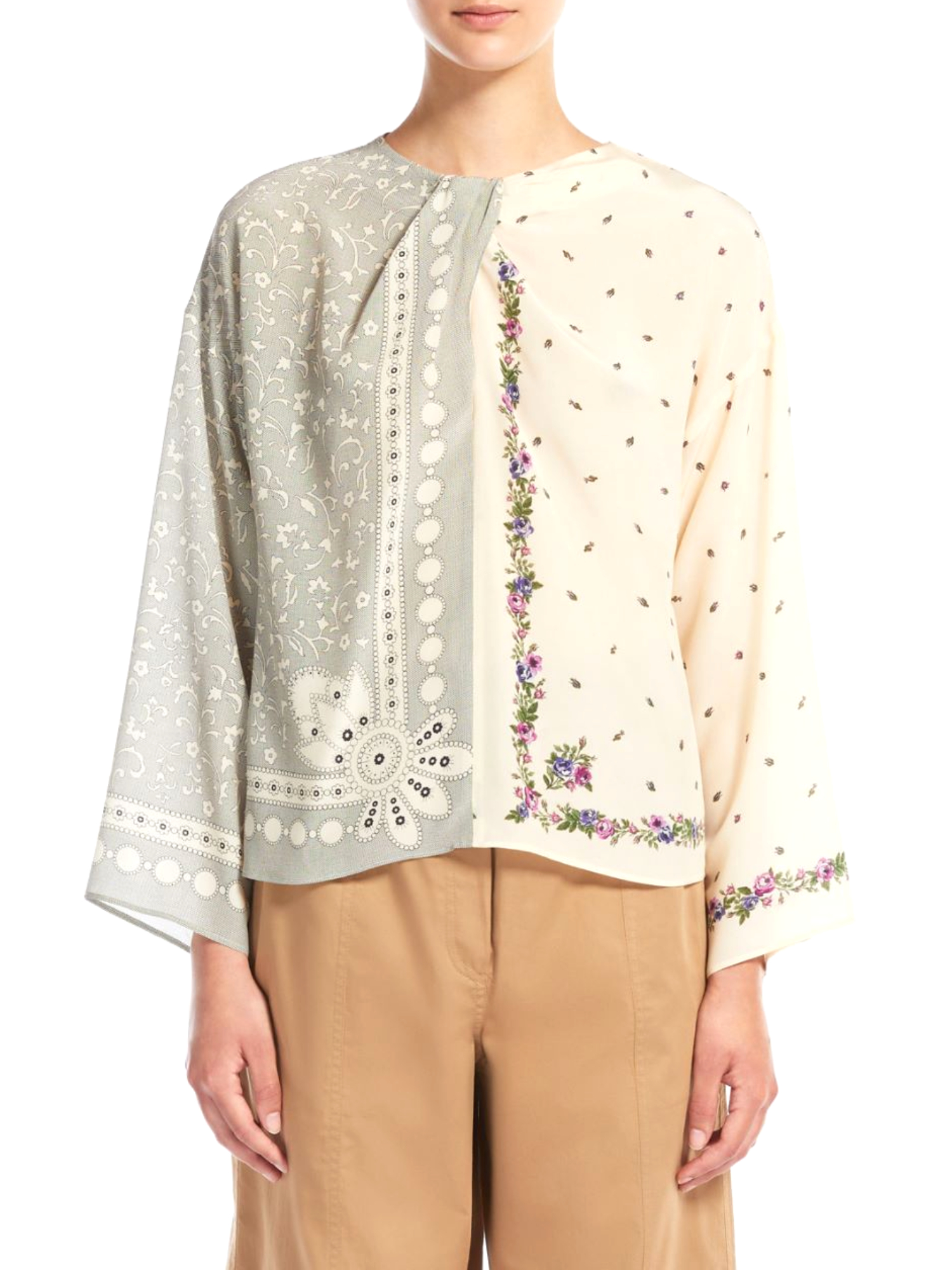 BLUSA IN SETA STAMPATA DONNA AVORIO