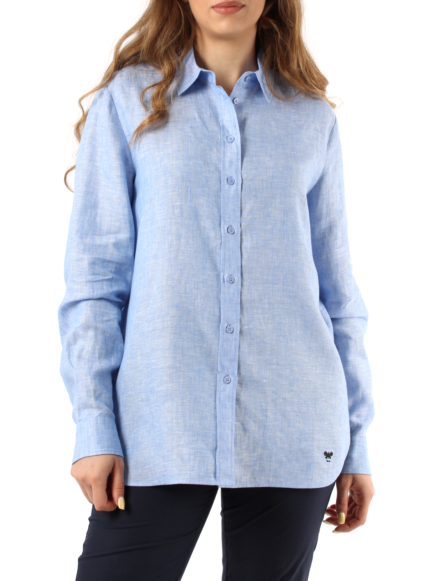 CAMICIA CLASSICA IN PURO LINO DONNA AZZURRO