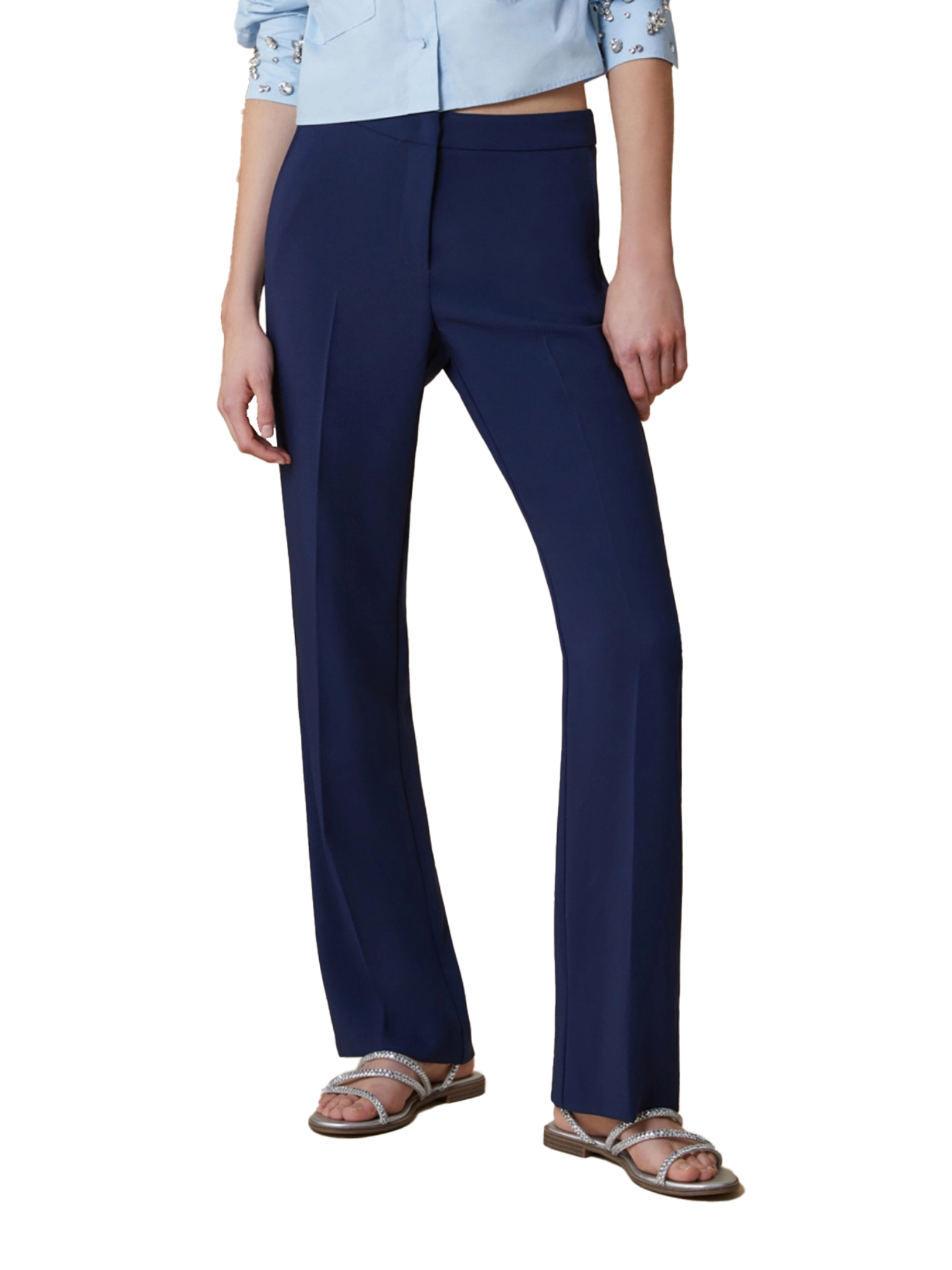 PANTALONI A ZAMPA IN CADY DONNA BLU