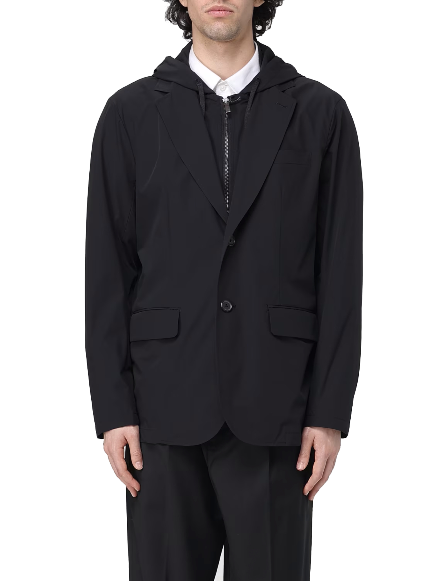 GIACCA BLAZER MONOPETTO CON CAPPUCCIO UOMO NERO