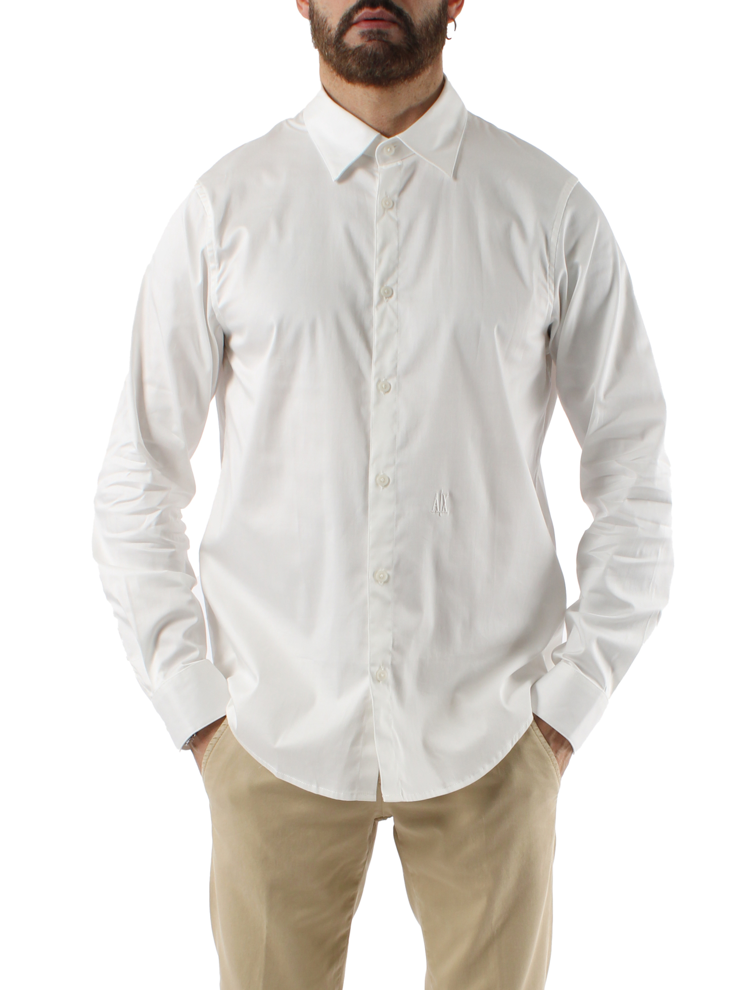 CAMICIA DI LINO UOMO MANICHE CORTE BIANCO SLIM FIT CON COLLETTO ALLA COREANA