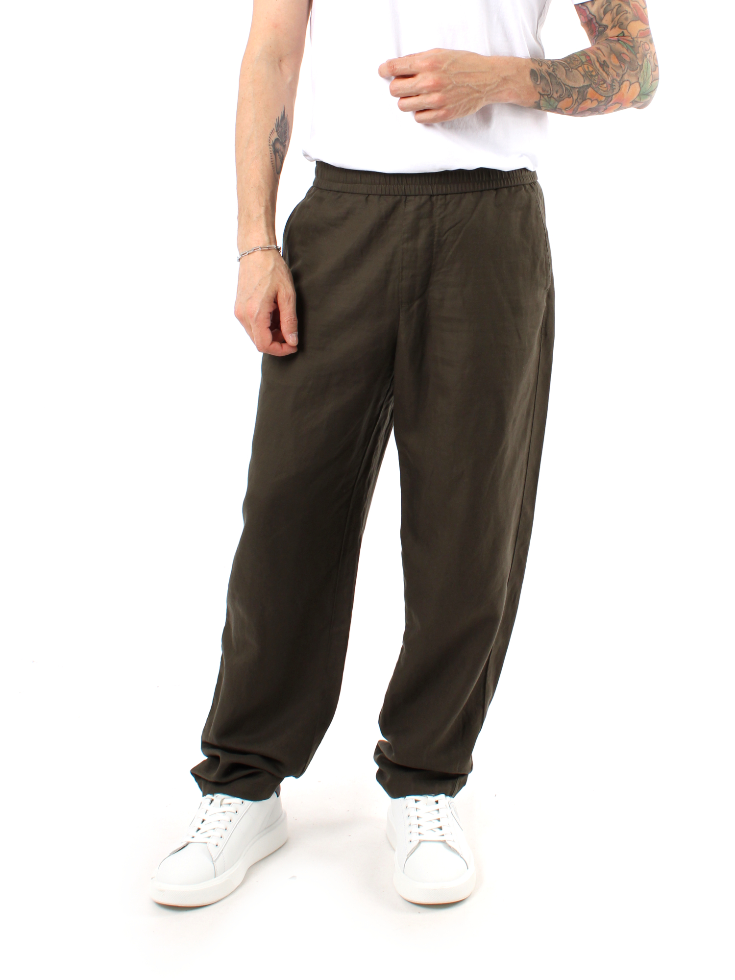 PANTALONI JOGGERS IN LINO UOMO VERDE