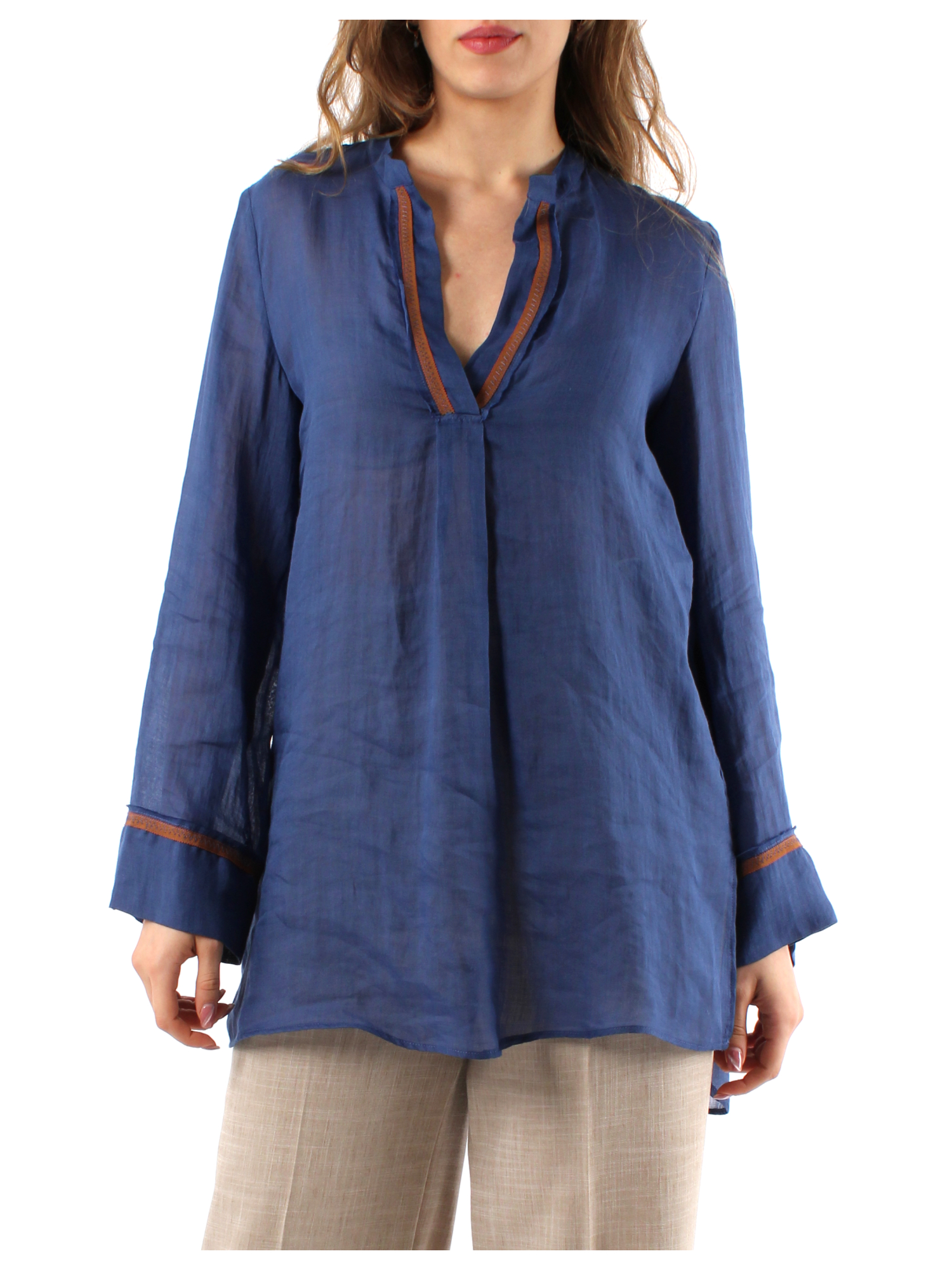 BLUSA IN MORBIDO RAMIE DONNA BLU