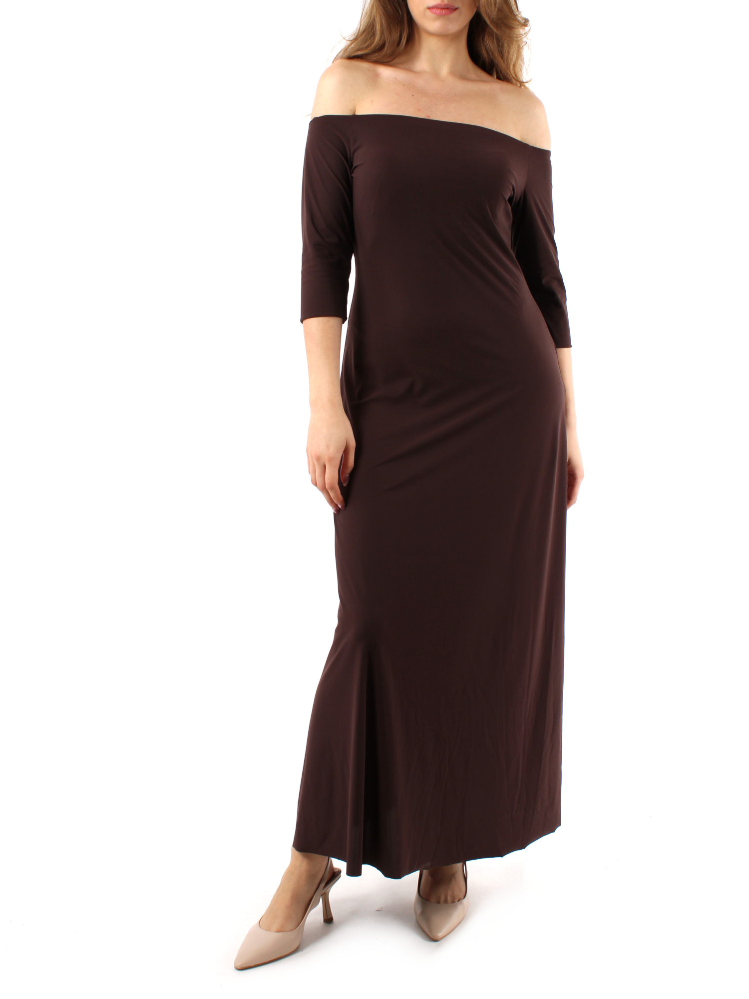 VESTITO LUNGO IN JERSEY DONNA MARRONE