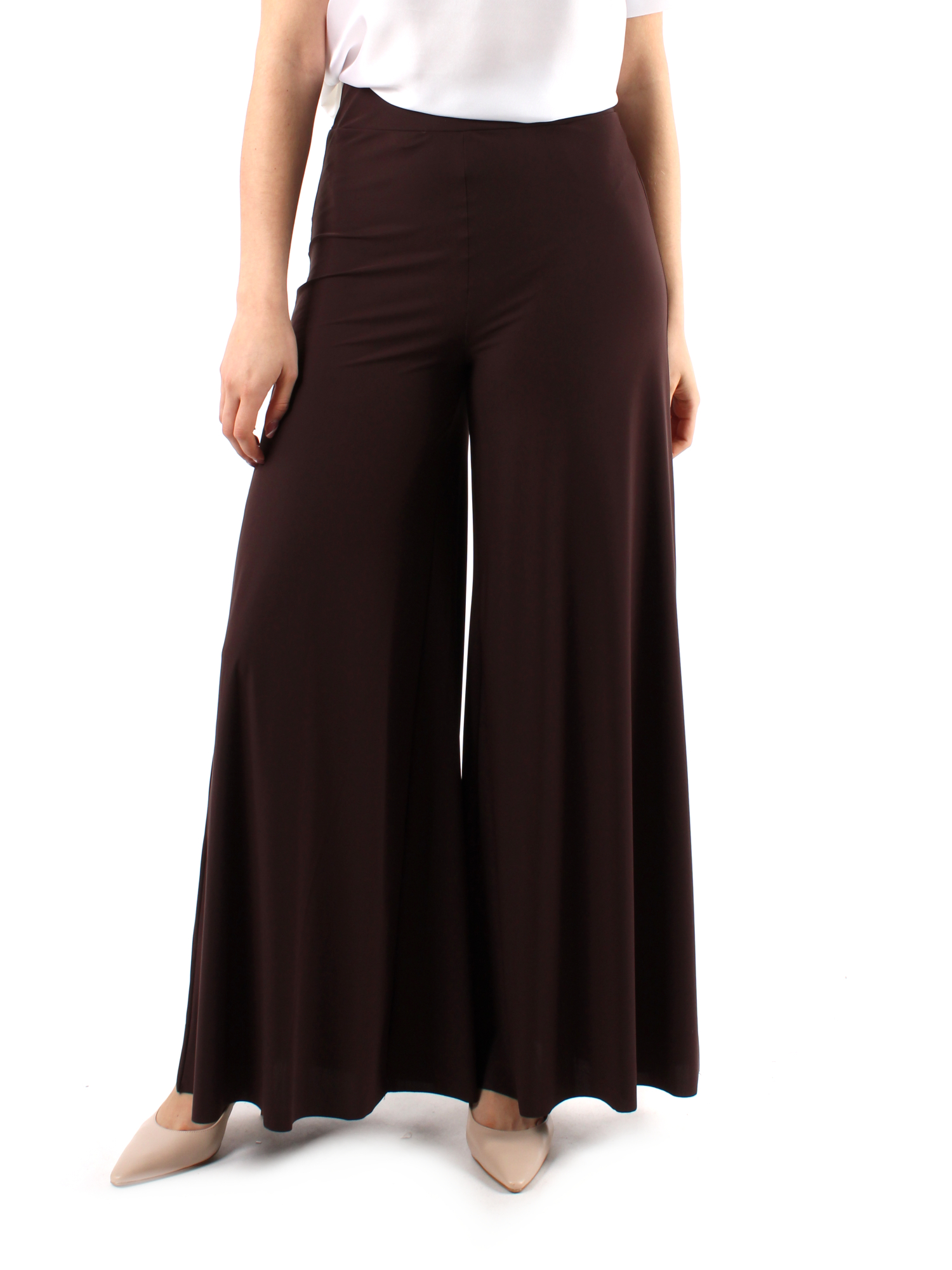 PANTALONI A ZAMPA IN JERSEY DONNA MARRONE