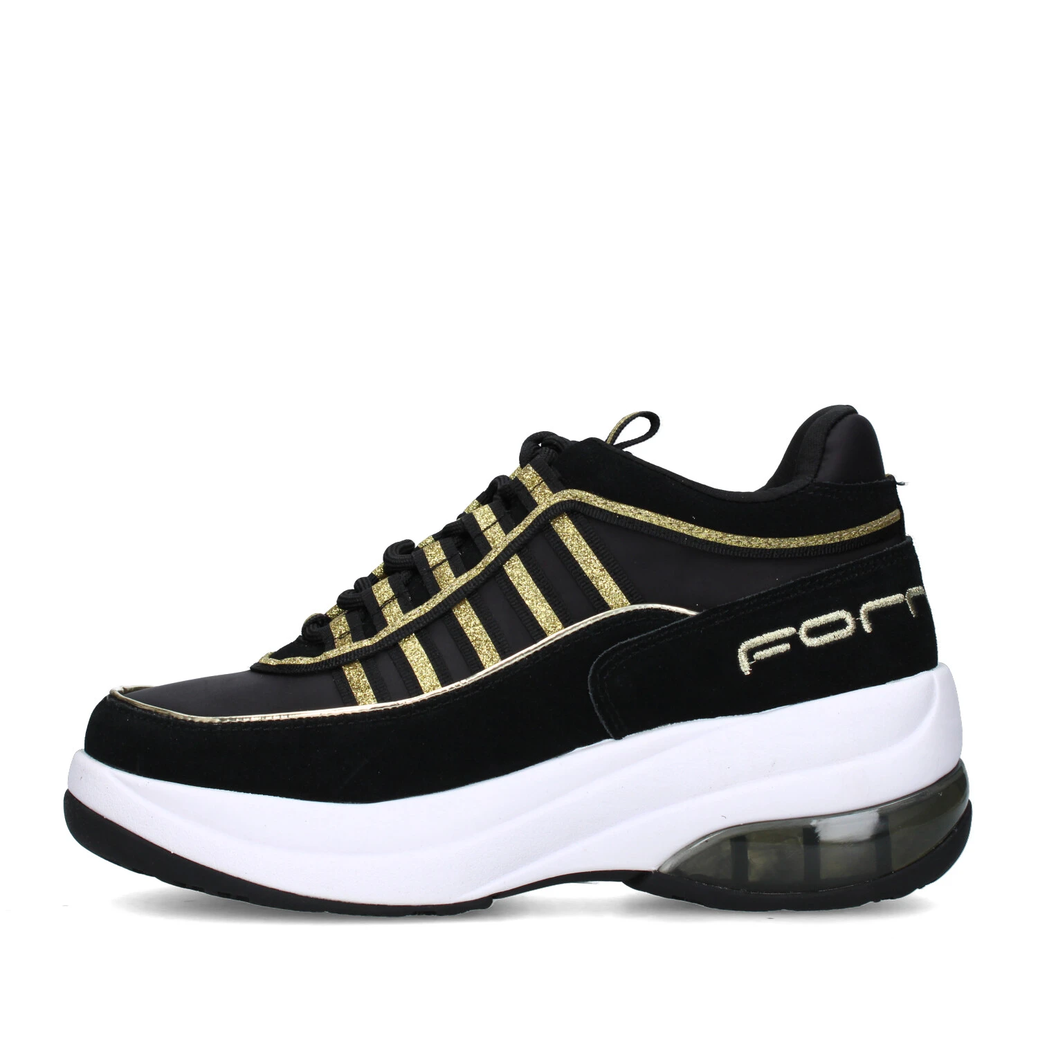 Fornarina SNEAKERS PLATFORM UP DONNA NERO ORO Step By Step Shop