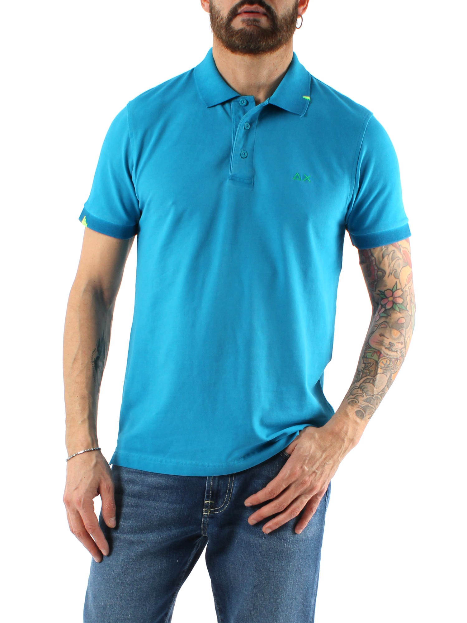 Camicia Uomo Maniche Corte Con Scollo A V | Tessuto Texture, Leggera, Colore Azzurro/Nero, Taglia S | Per Spiaggia E Tempo Libero