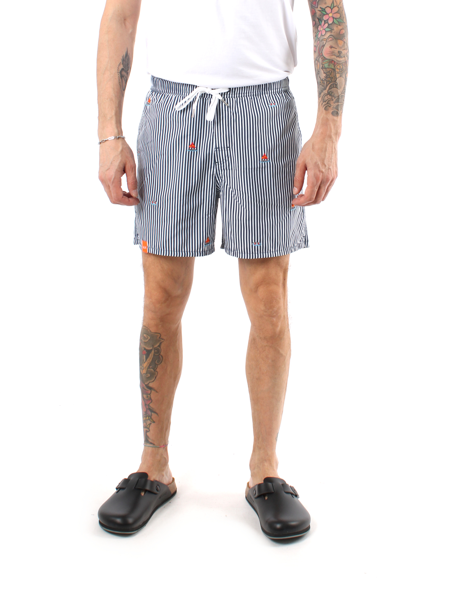 BOXER MARE A RIGHE UOMO BIANCO BLU