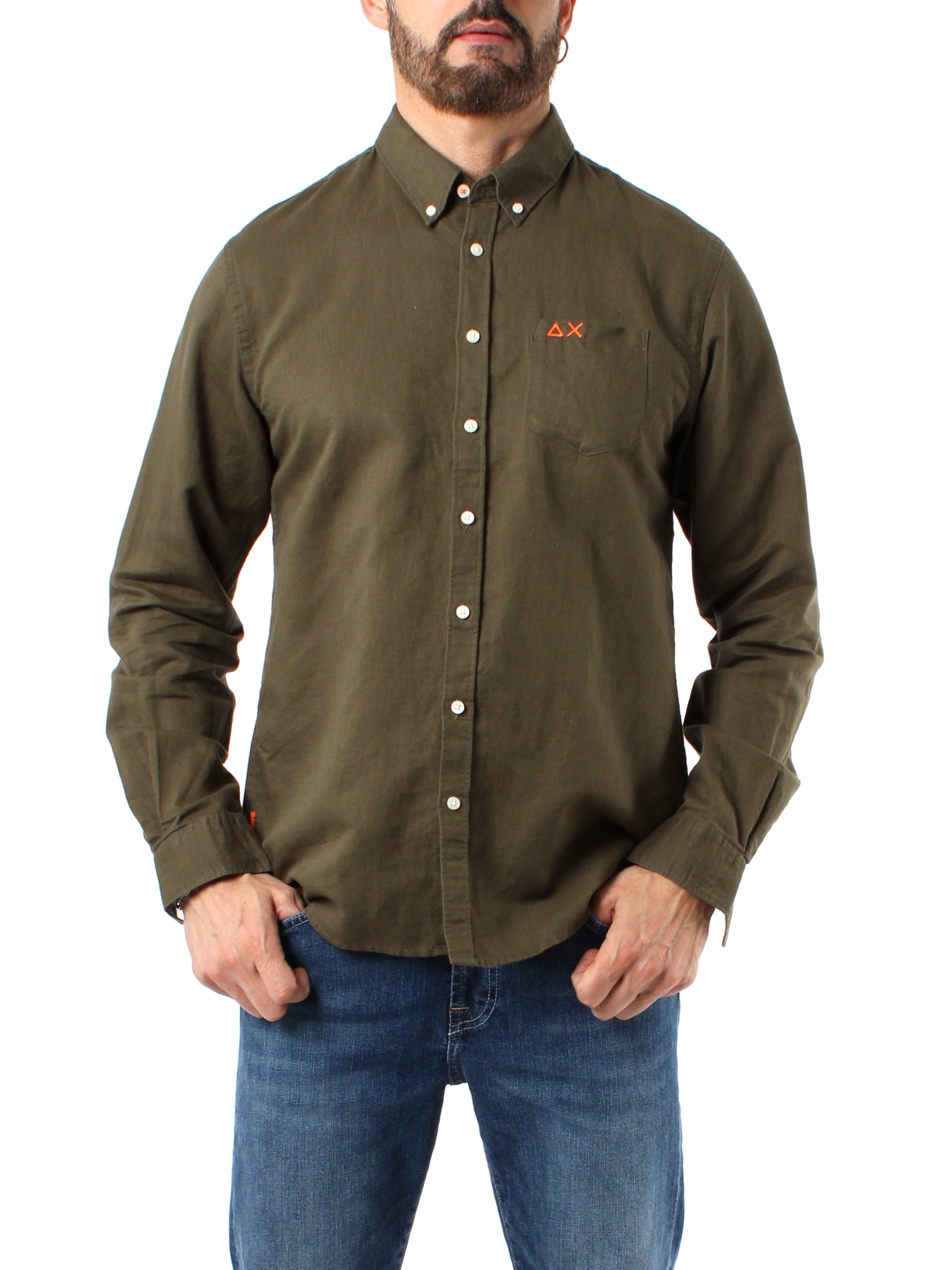 CAMICIA CASUAL IN LINO E COTONE UOMO VERDE SCURO