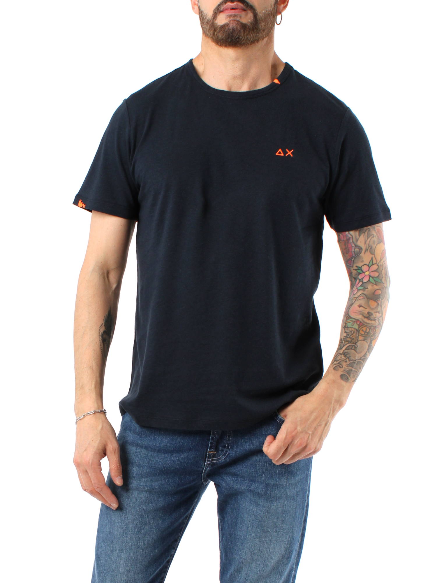 T-SHIRT MANICA CORTA IN MISTO LINO E COTONE UOMO BLU NAVY