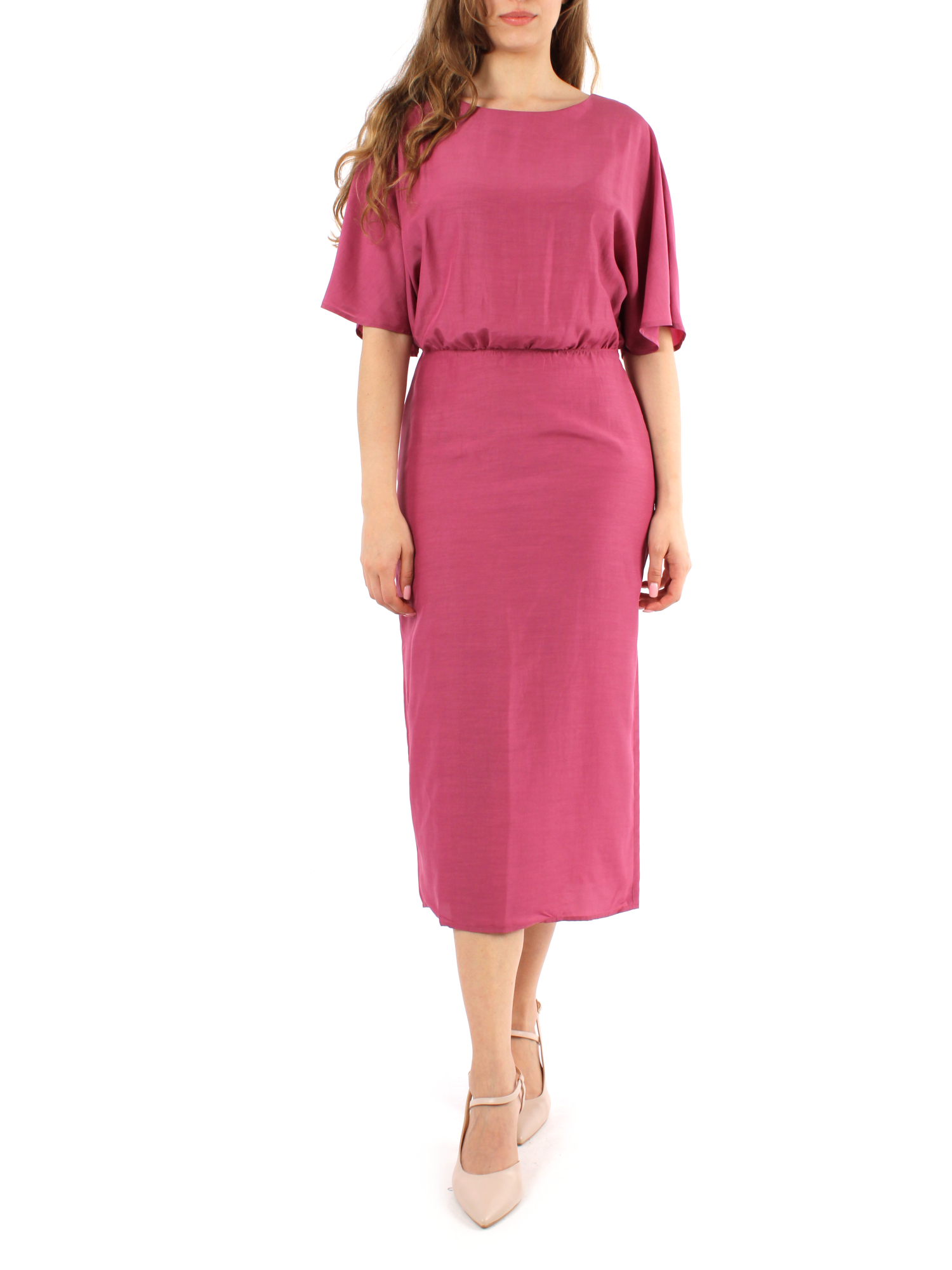 VESTITO MIDI IN MISTO SETA DONNA ROSA