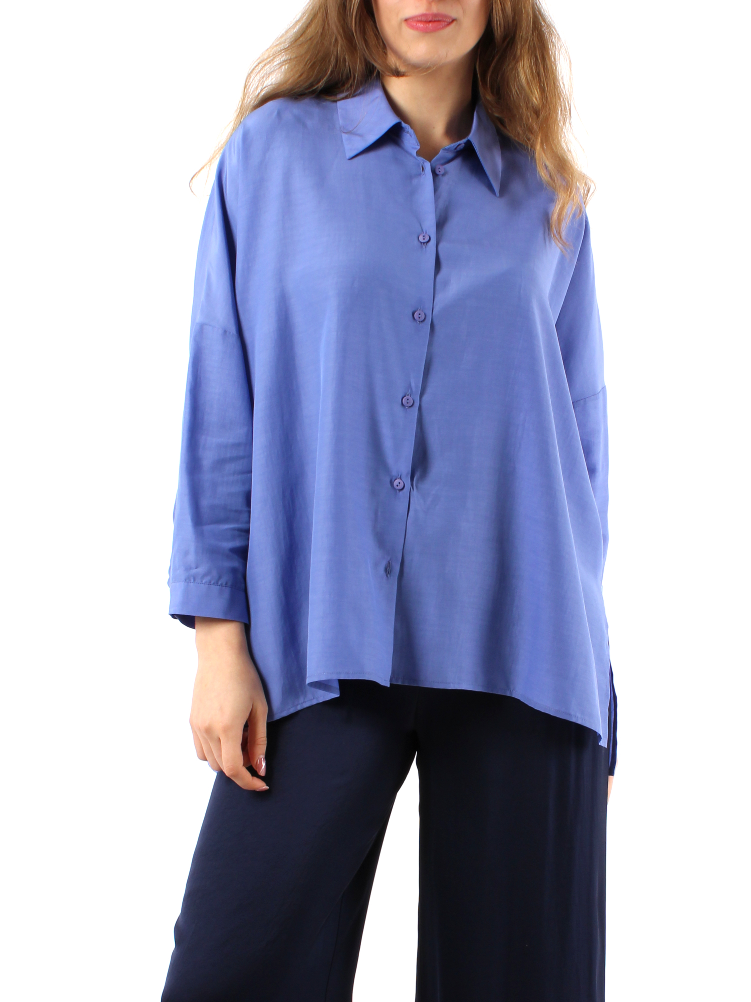 CAMICIA OVERSIZE IN MISTO CUPRO DONNA AZZURRO