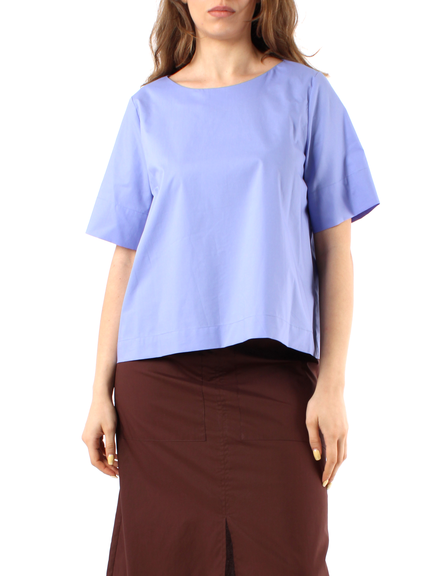BLUSA A MANICHE CORTE DONNA AZZURRO