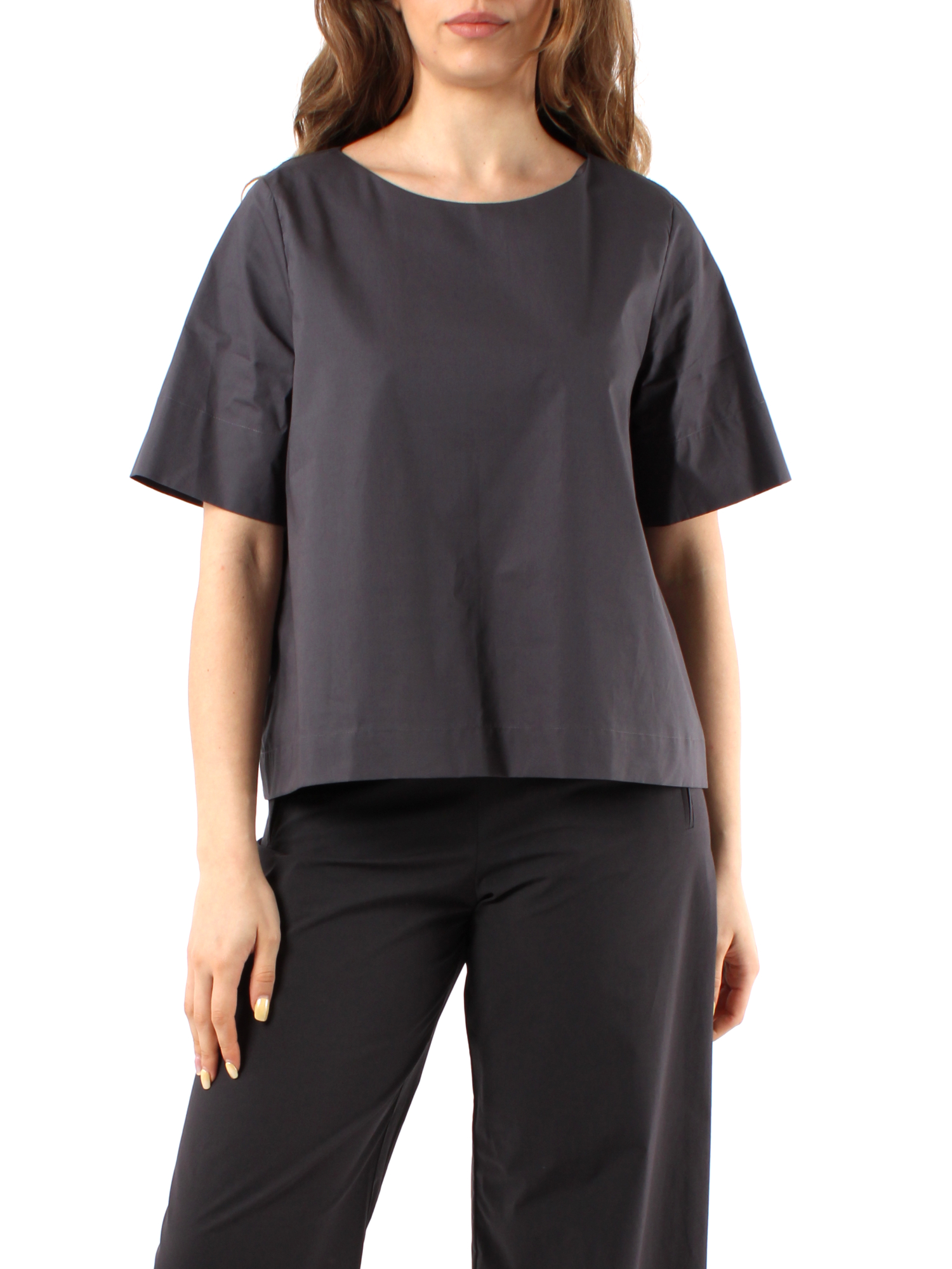 BLUSA A MANICHE CORTE DONNA GRIGIO SCURO
