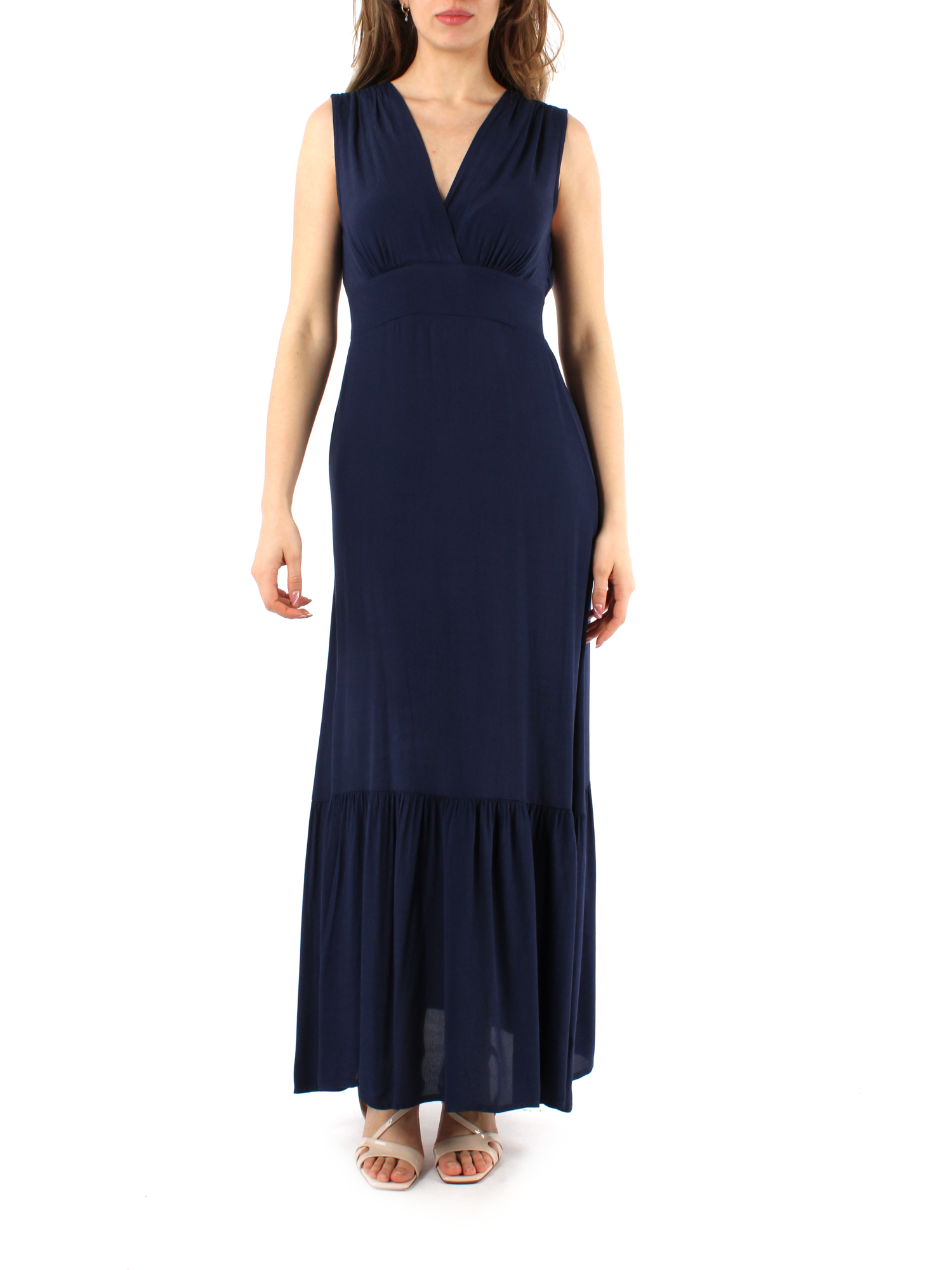 VESTITO LUNGO IN CREPON DONNA BLU SCURO