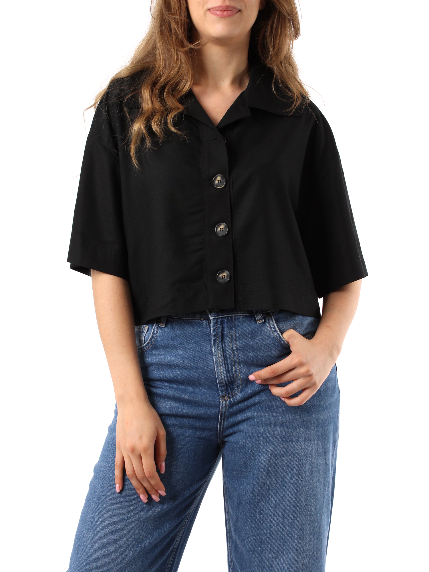 GIACCA CORTA IN LINO DONNA NERO