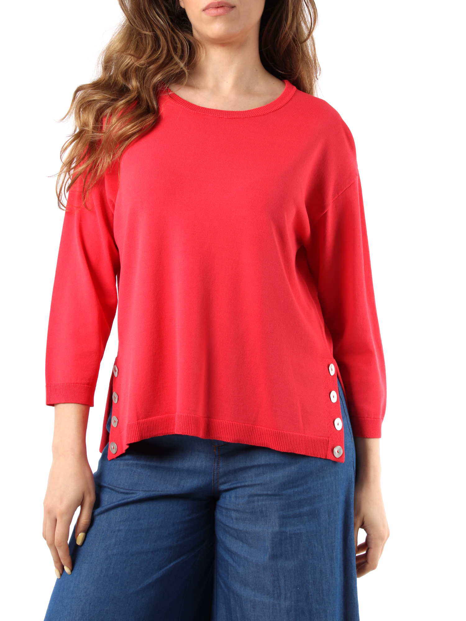 MAGLIA GIROCOLLO CON MANICHE A TRE QUARTI DONNA ROSSO