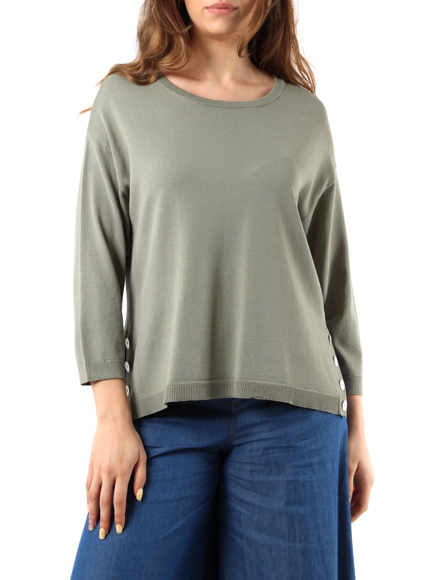 MAGLIA GIROCOLLO CON SPACCHETTI LATERALI DONNA VERDE