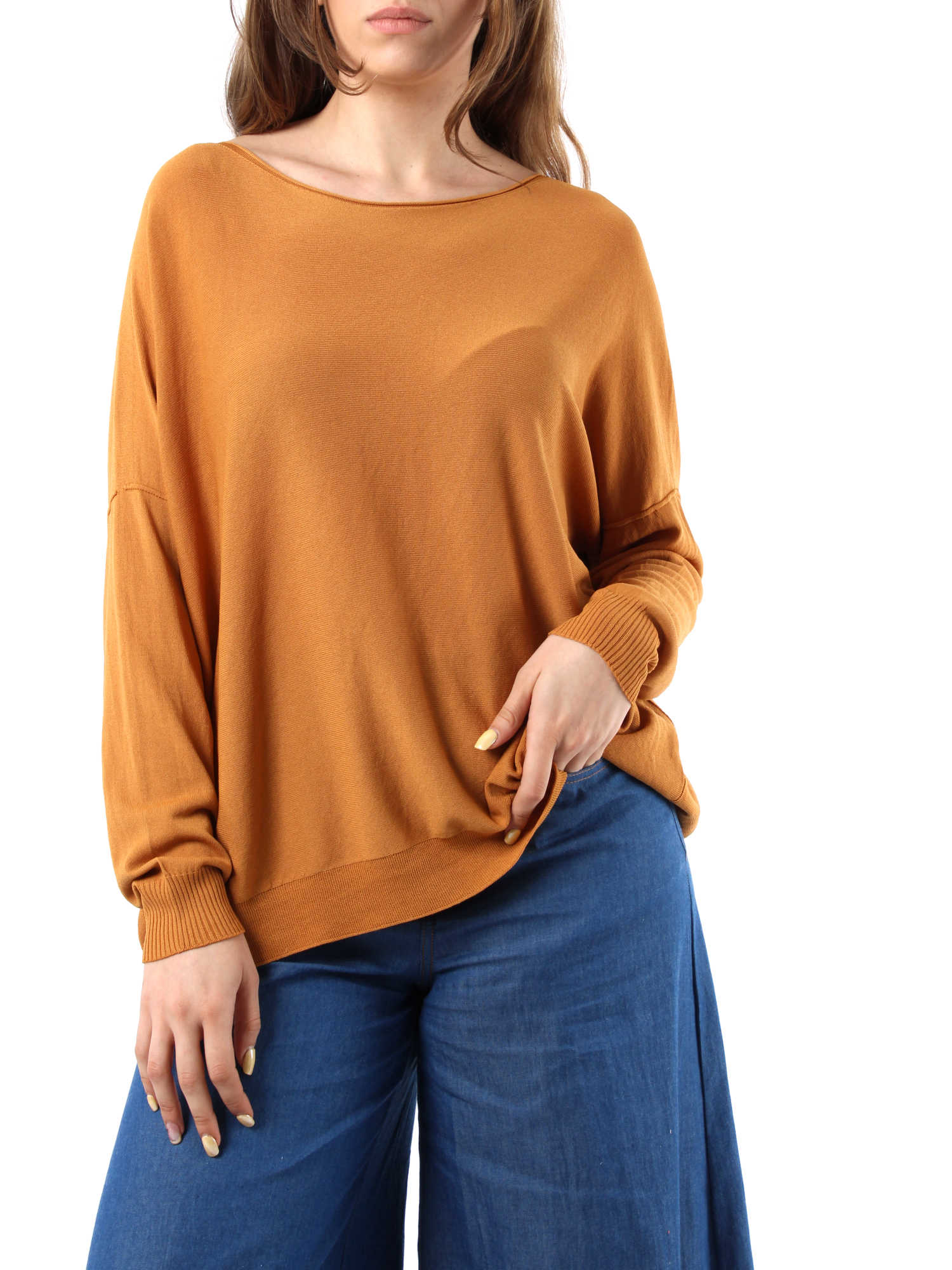 MAGLIA OVER CON SCOLLO A BARCA DONNA BEIGE