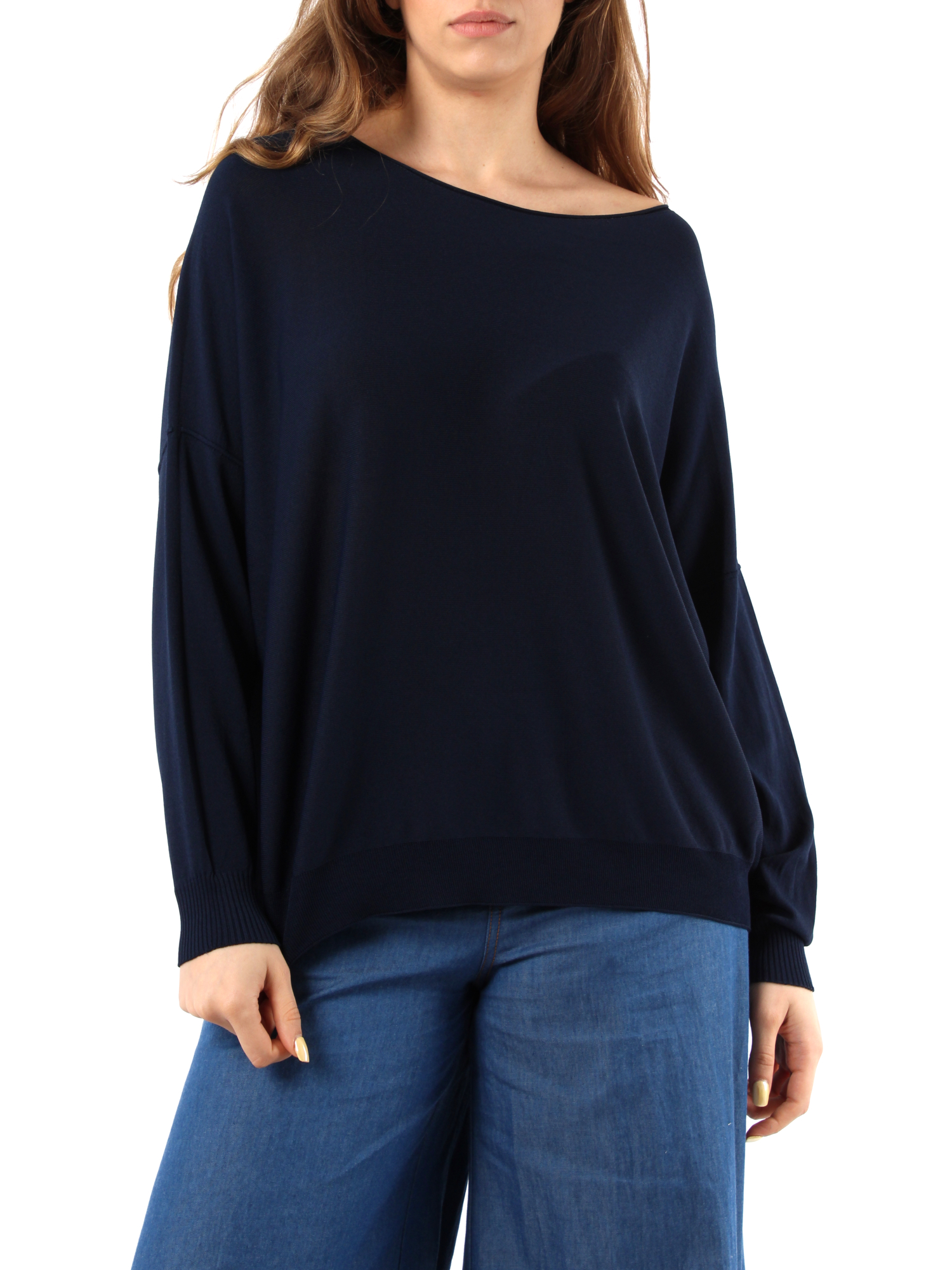 MAGLIA OVER CON SCOLLO A BARCA DONNA BLU