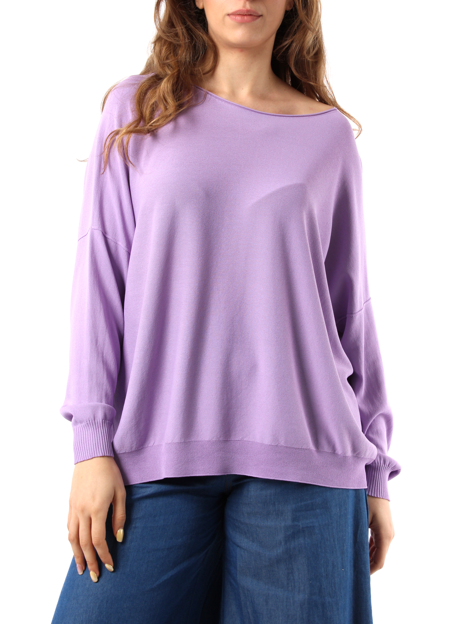 MAGLIA OVER CON SCOLLO A BARCA DONNA LILLA