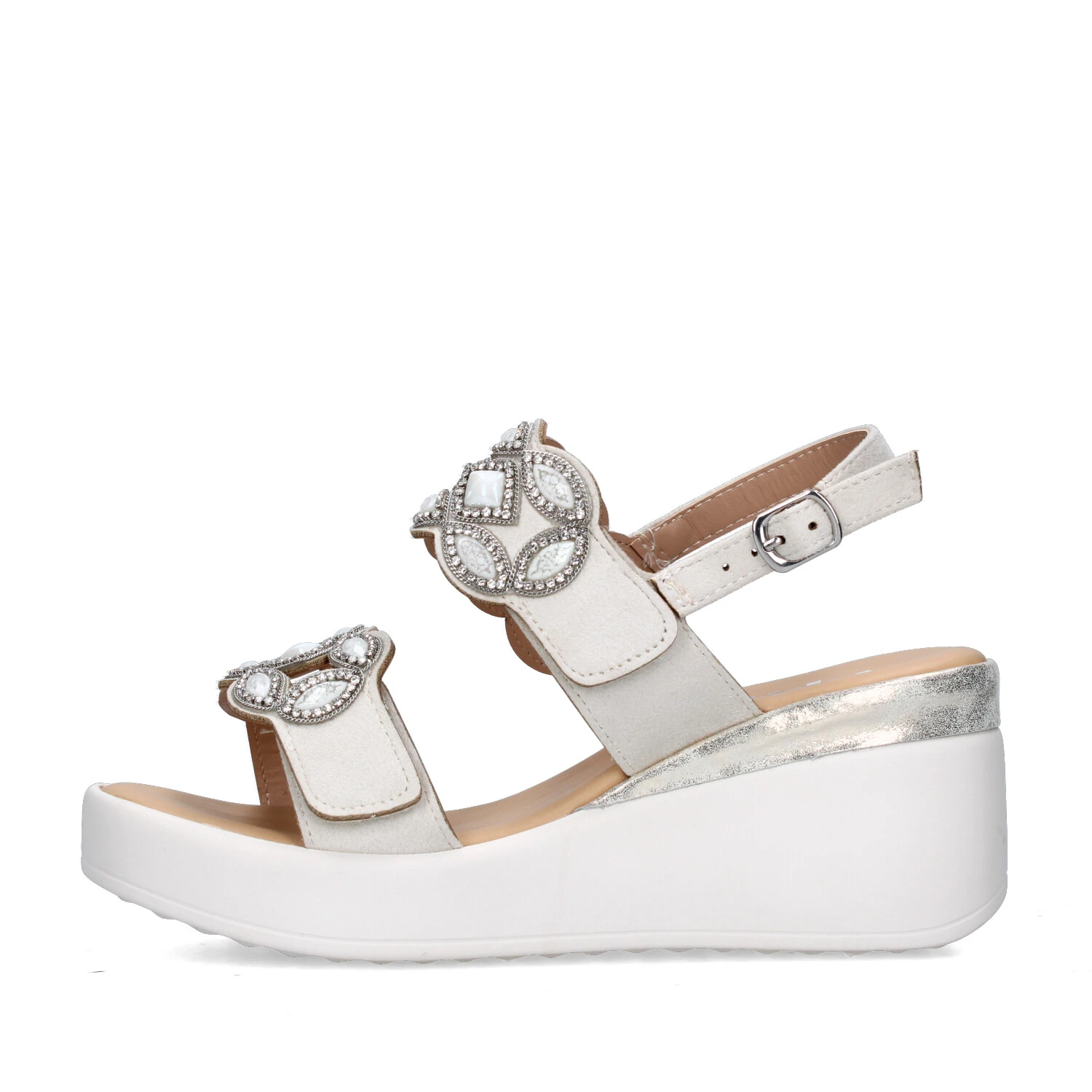 SANDALI CON ZEPPA 019255 DONNA BIANCO
