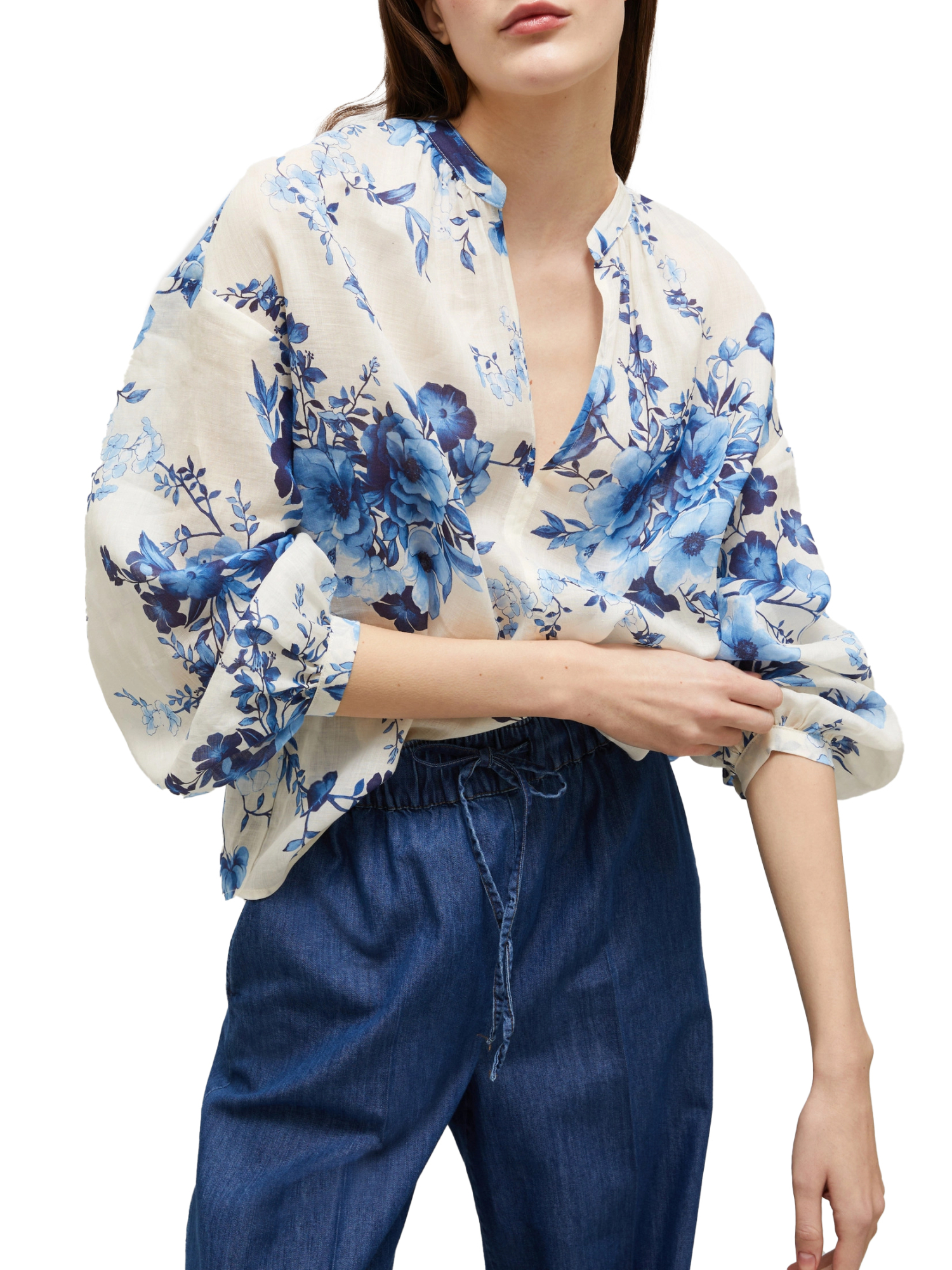 BLUSA A FANTASIA IN RAMIE DONNA BIANCO BLU