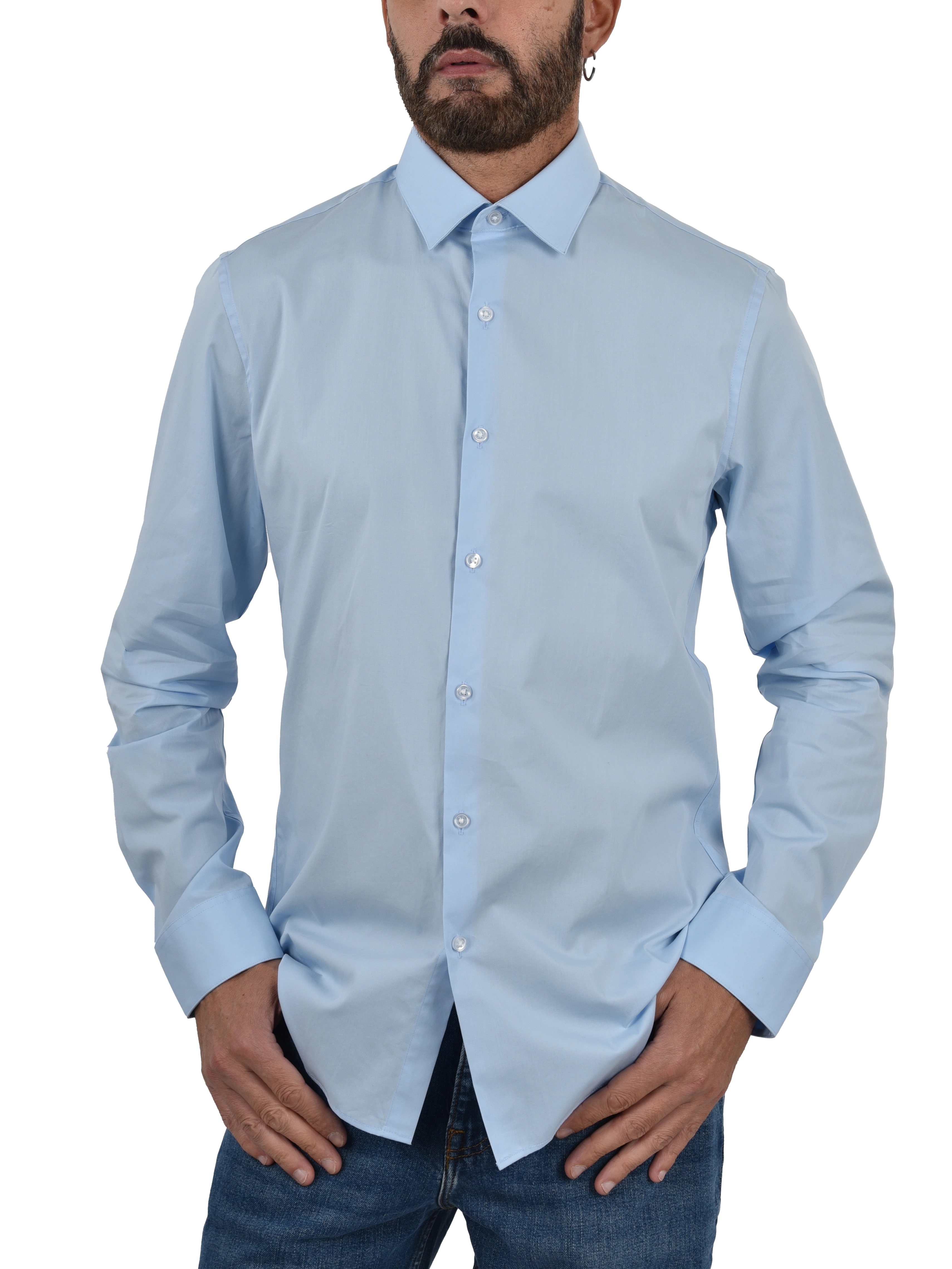 CAMICIA ELEGANTE IN COTONE SLIM FIT UOMO BLU