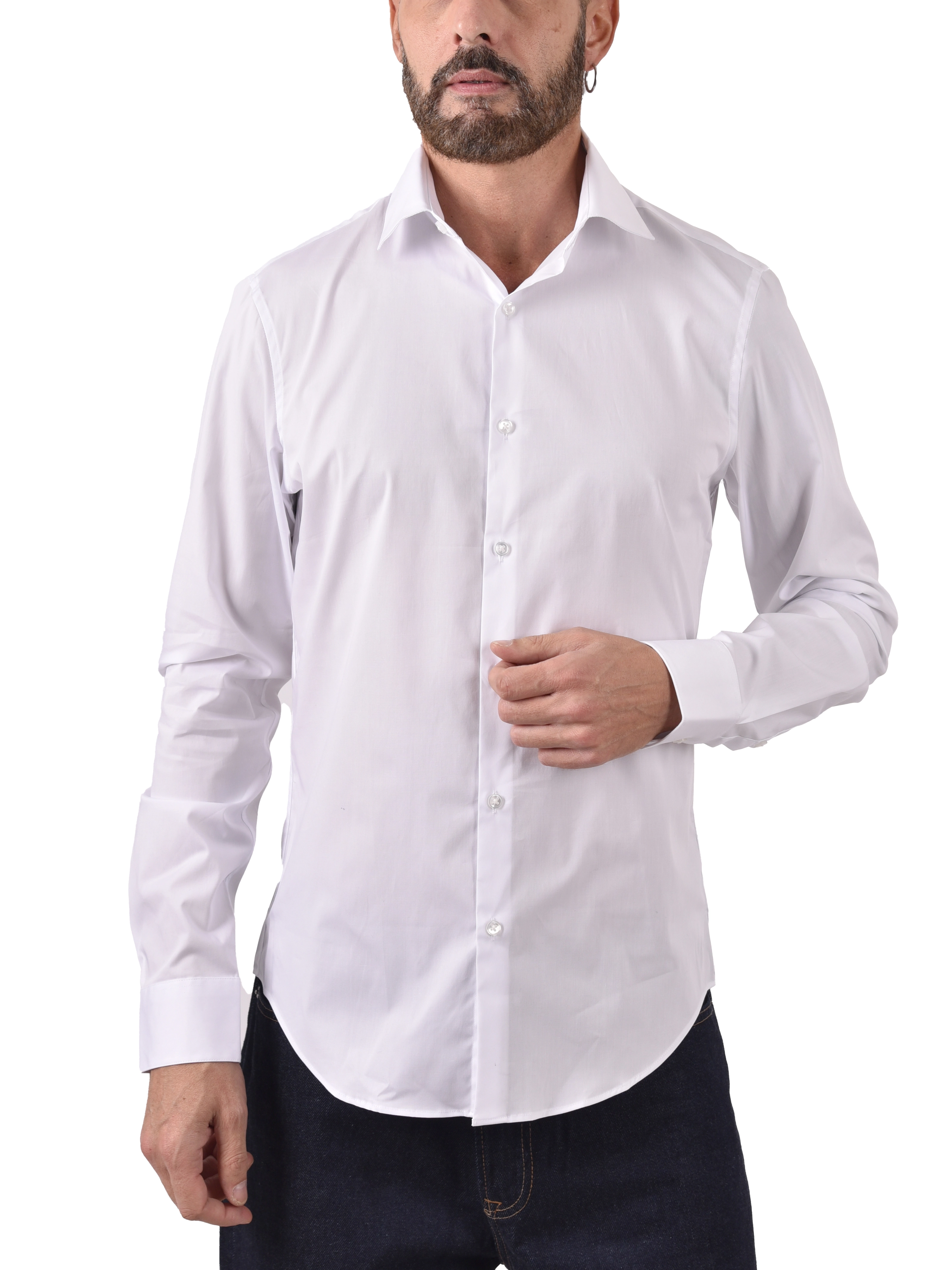 CAMICIA IN COTONE ELASTICIZZATO UOMO BIANCO