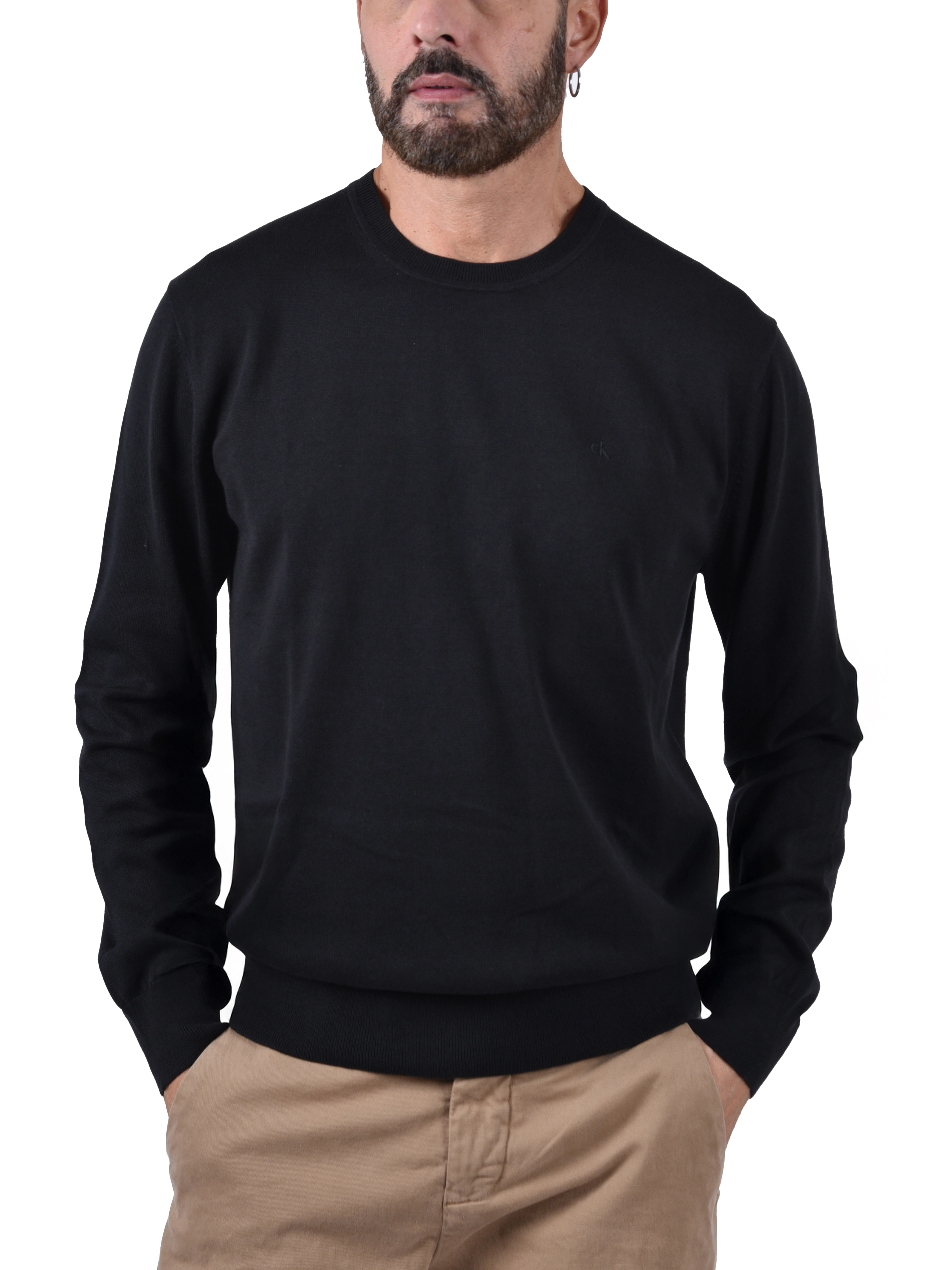 MAGLIA GIROCOLLO CON BORDI A COSTINE UOMO NERO