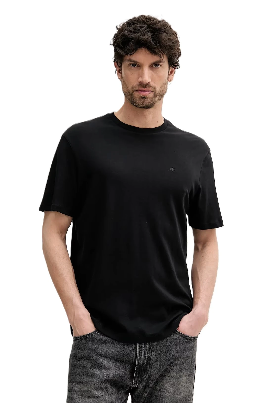 T- SHIRT IN MAGLIA FINE ELASTICIZZATA UOMO NERO