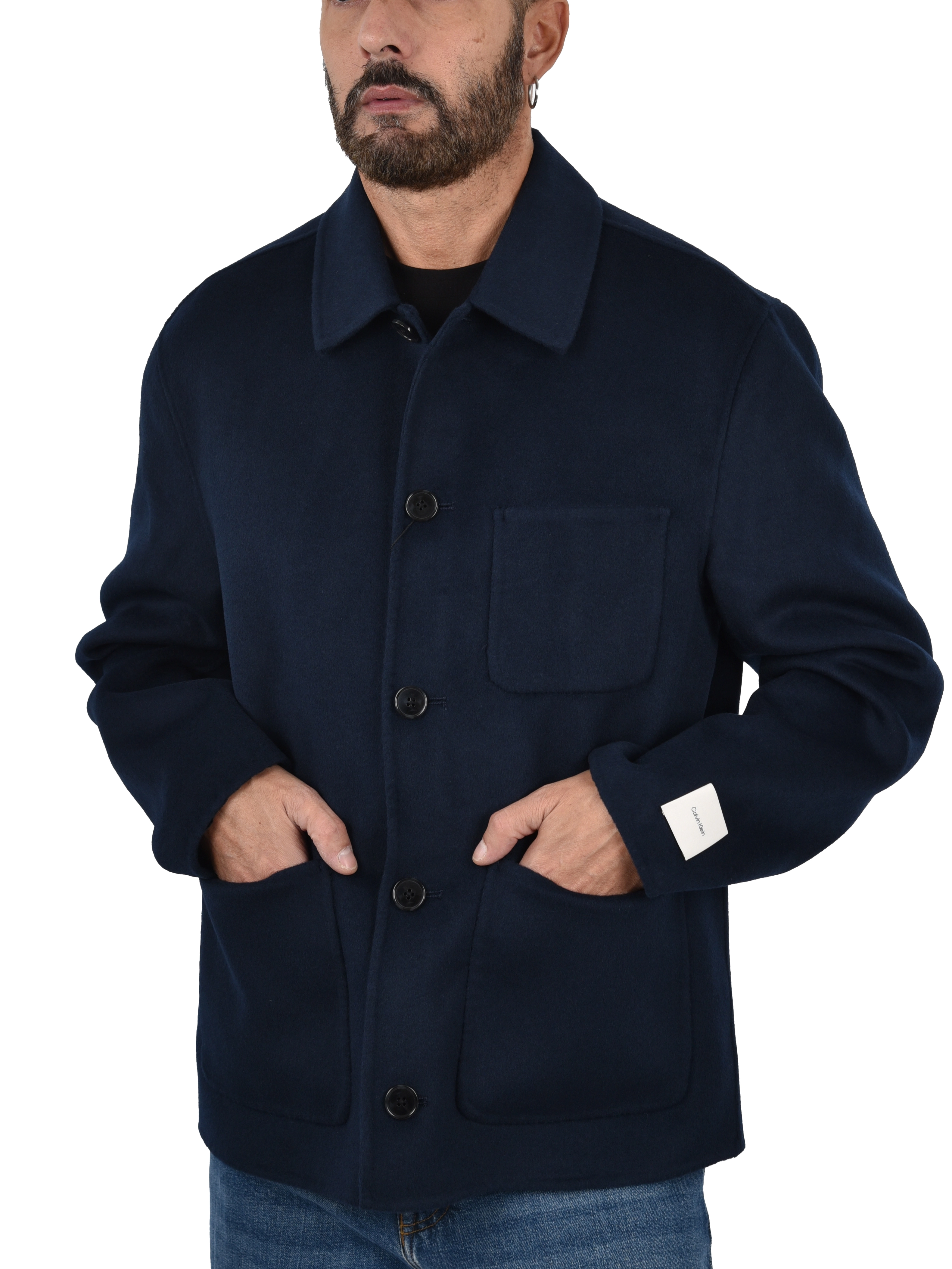 CAPPOTTO CORTO CON TASCA FRONTALE  A FILETTO UOMO BLU