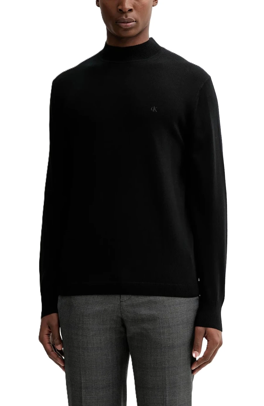 MAGLIA GIROCOLLO IN LANA CON LOGO RICAMATO UOMO NERO