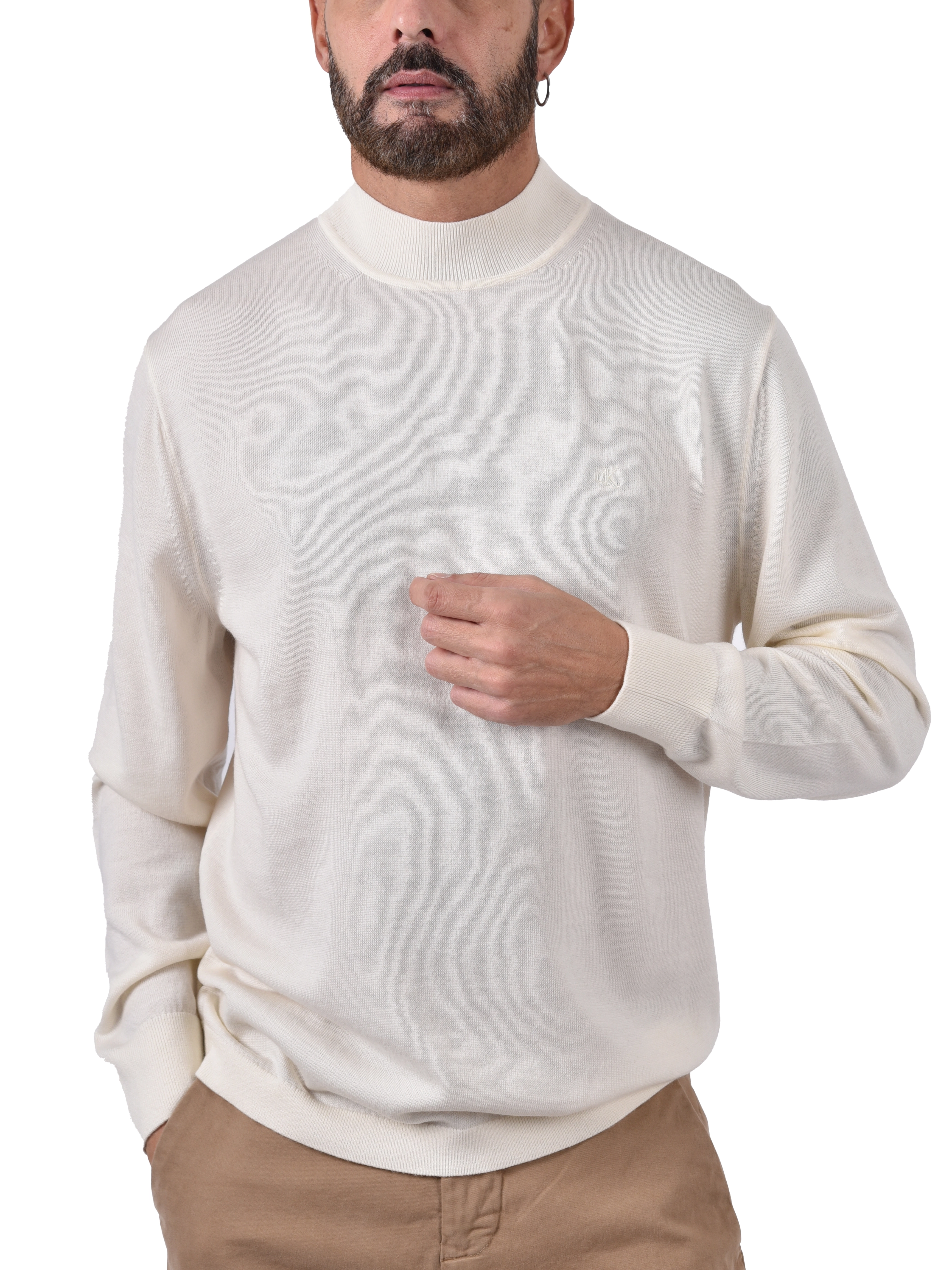 MAGLIA GIROCOLLO IN LANA CON LOGO RICAMATO UOMO BIANCO