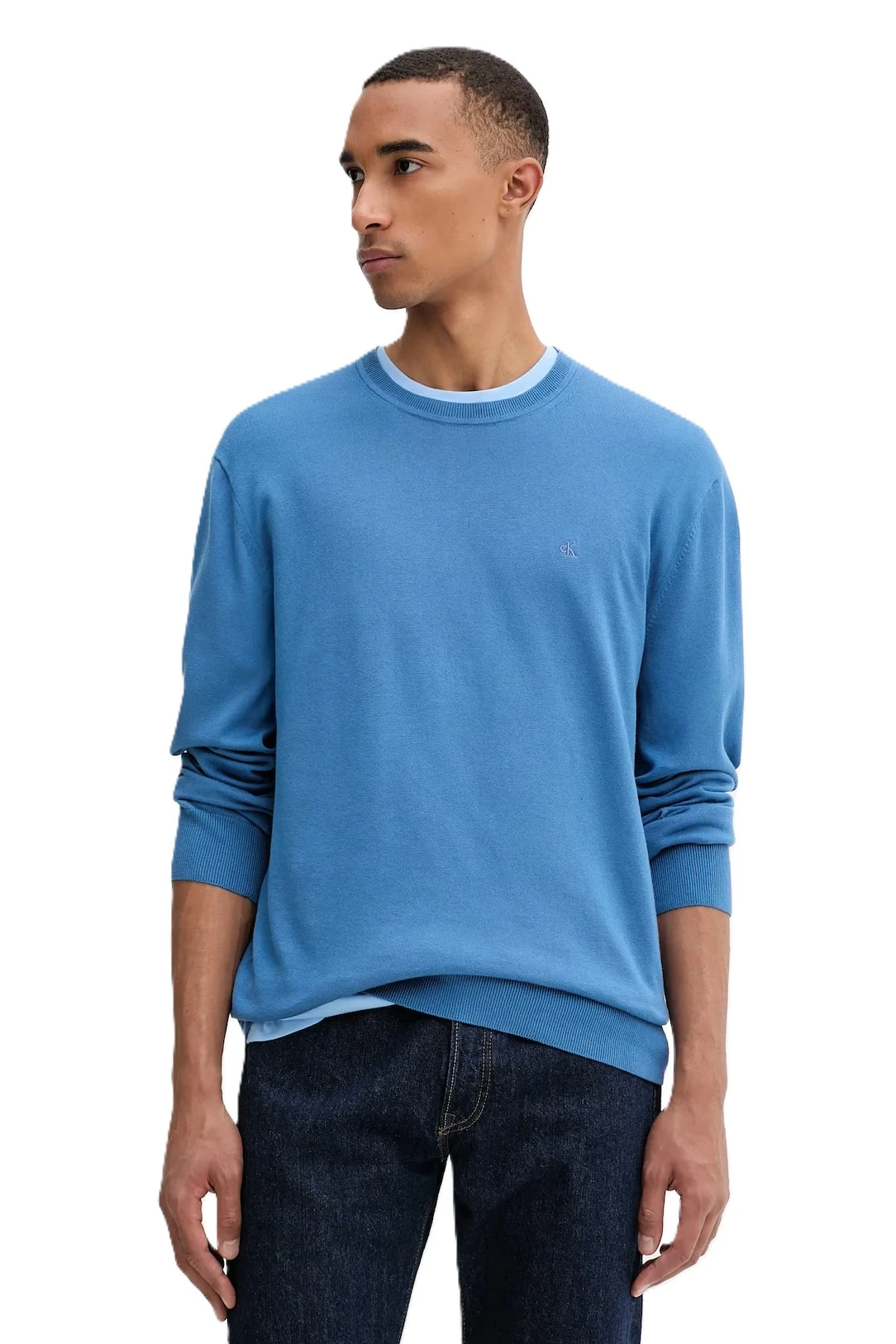 MAGLIA GIROCOLLO IN COTONE UOMO AZZURRO