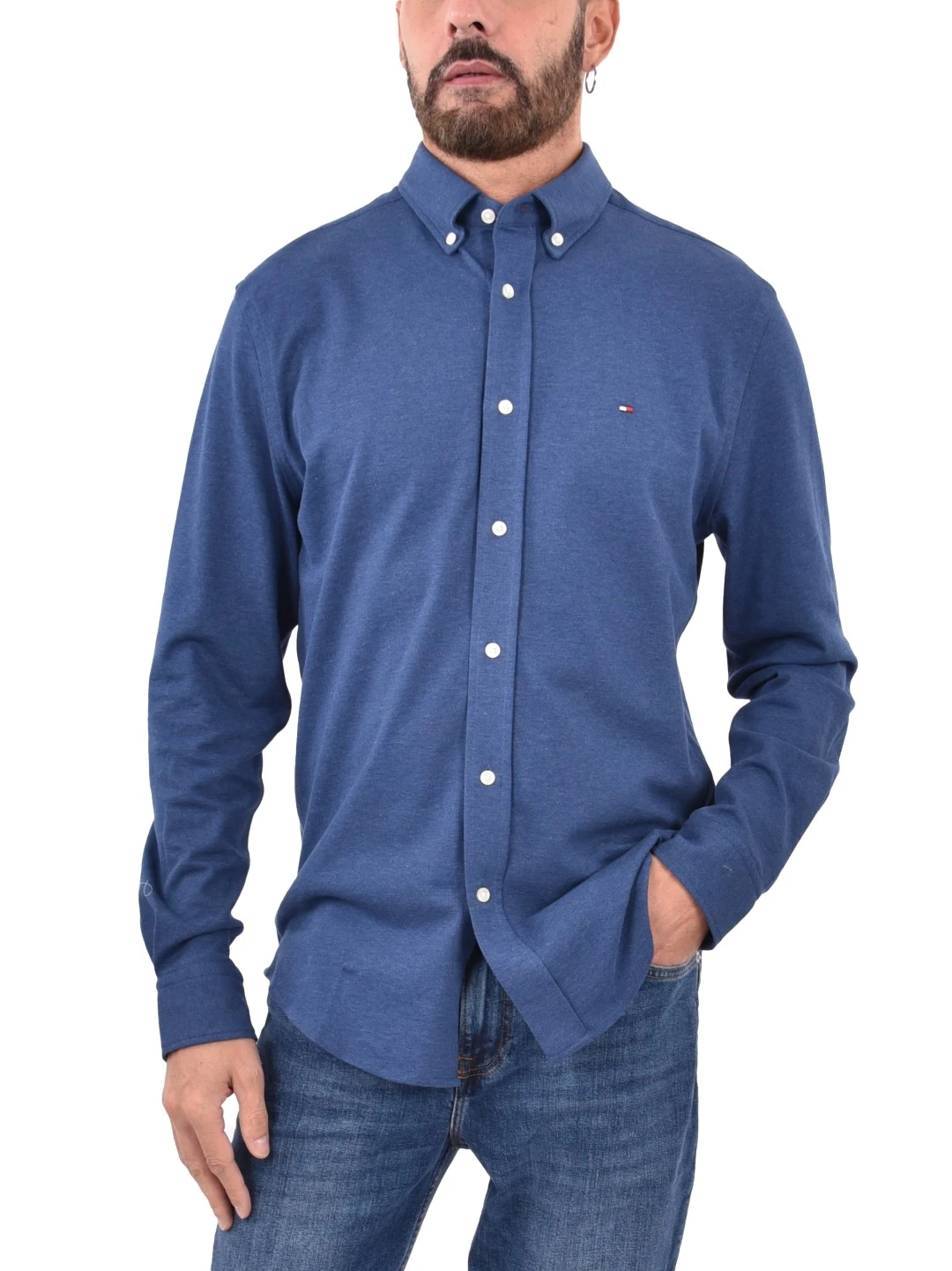 CAMICIA IN COTONE SPAZZOLATO UOMO BLU