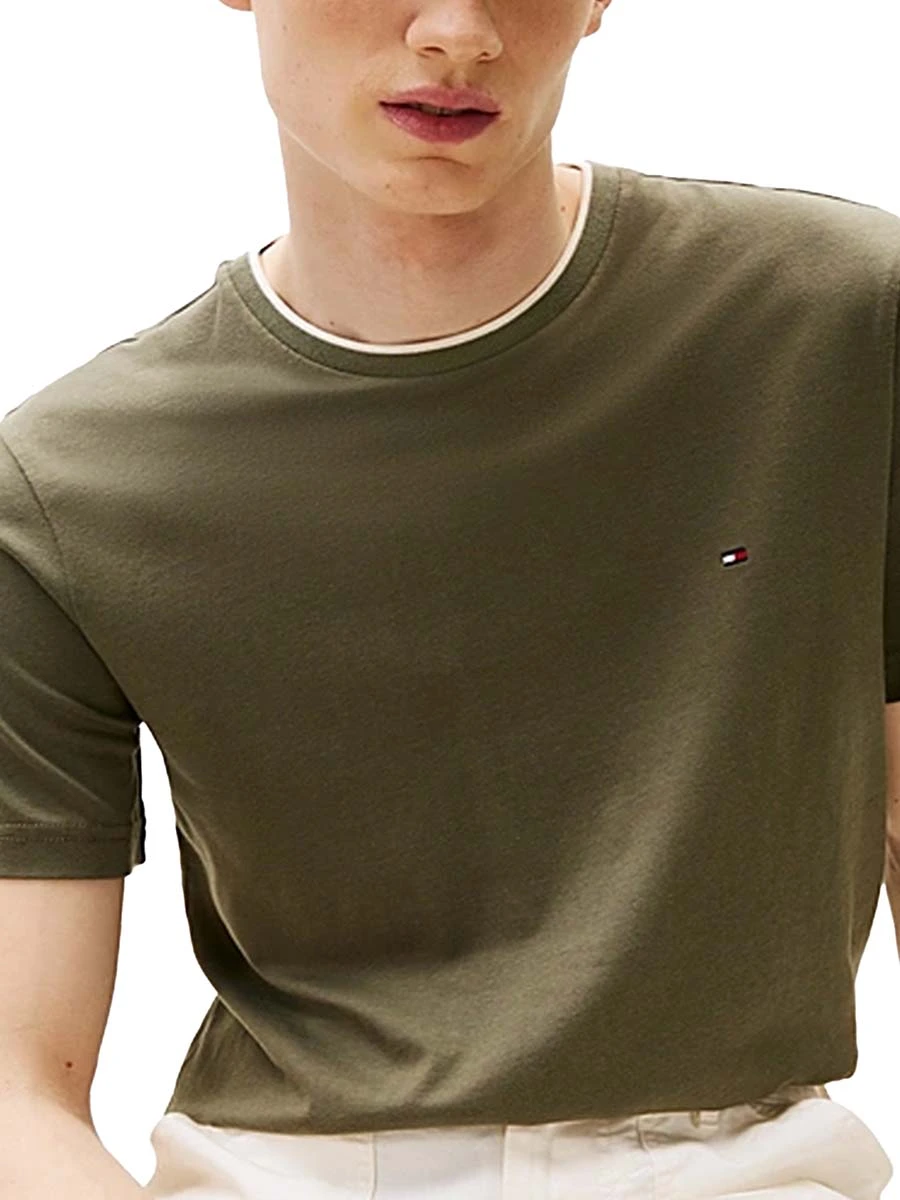 T-SHIRT MANICA CORTA CON BORDATURE A CONTRASTO UOMO VERDE