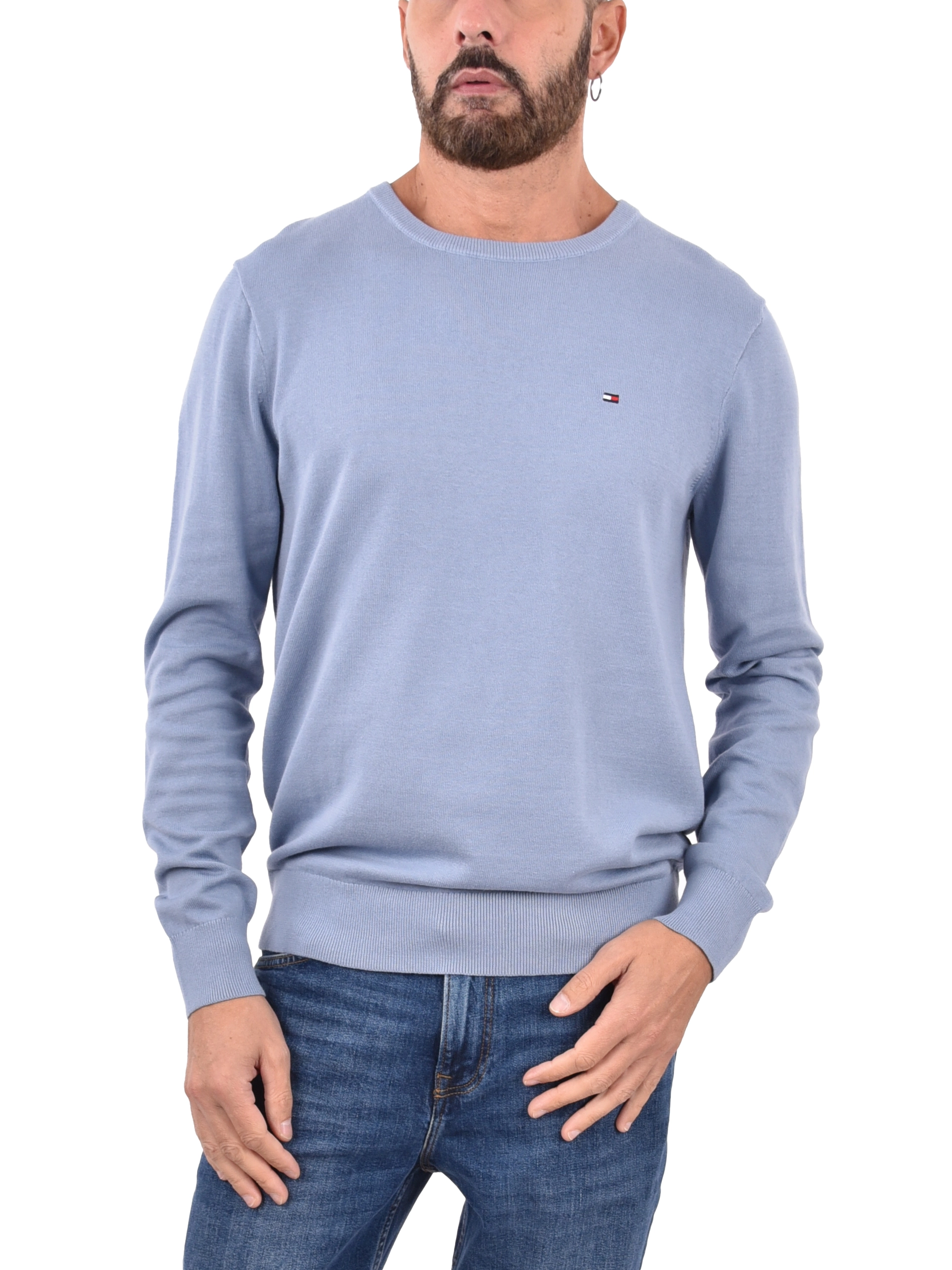 MAGLIA GIROCOLLO CON LOGO RICAMATO UOMO AZZURRO