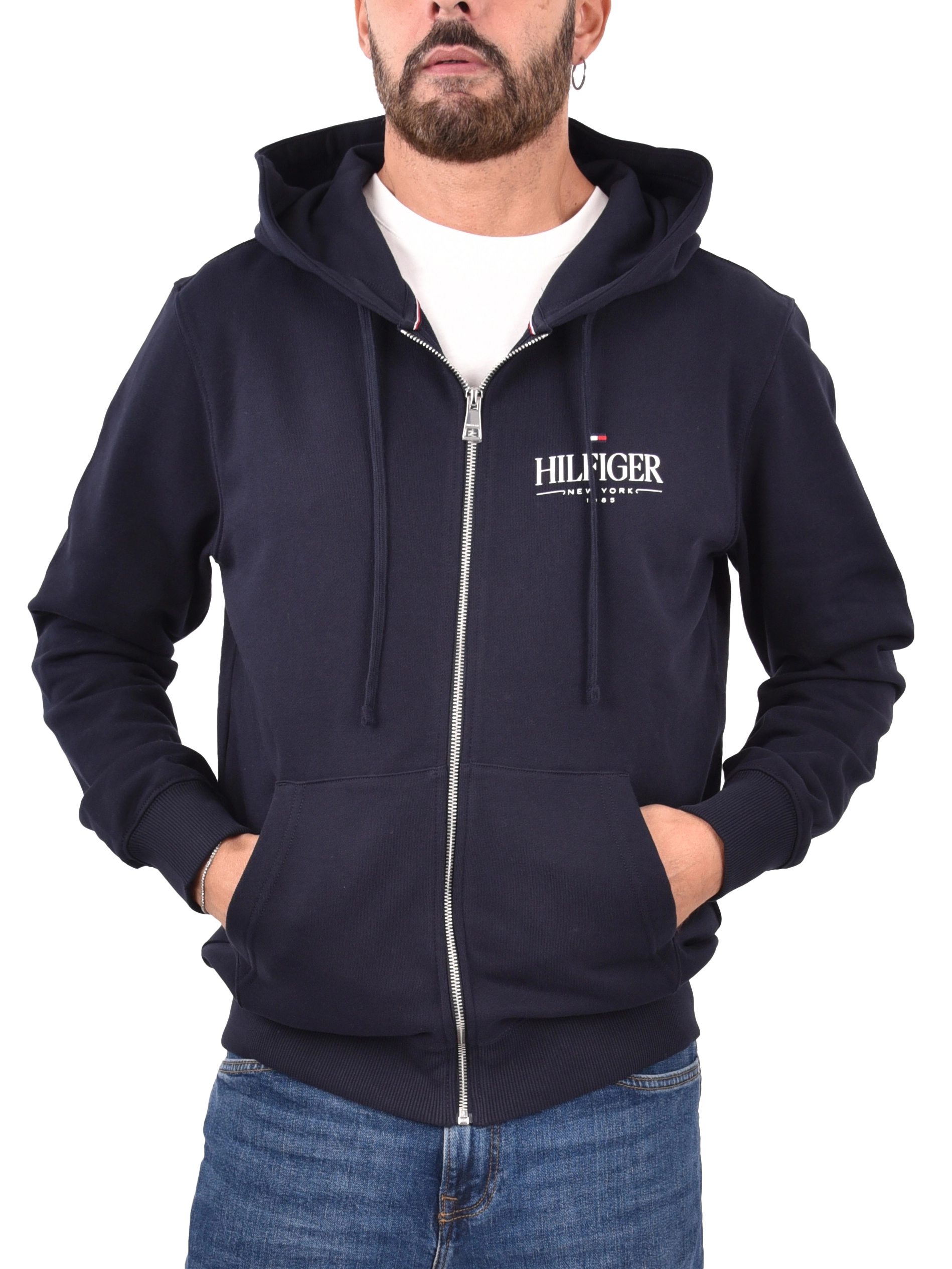 FELPA CON ZIP E STAMPA LOGO UOMO BLU
