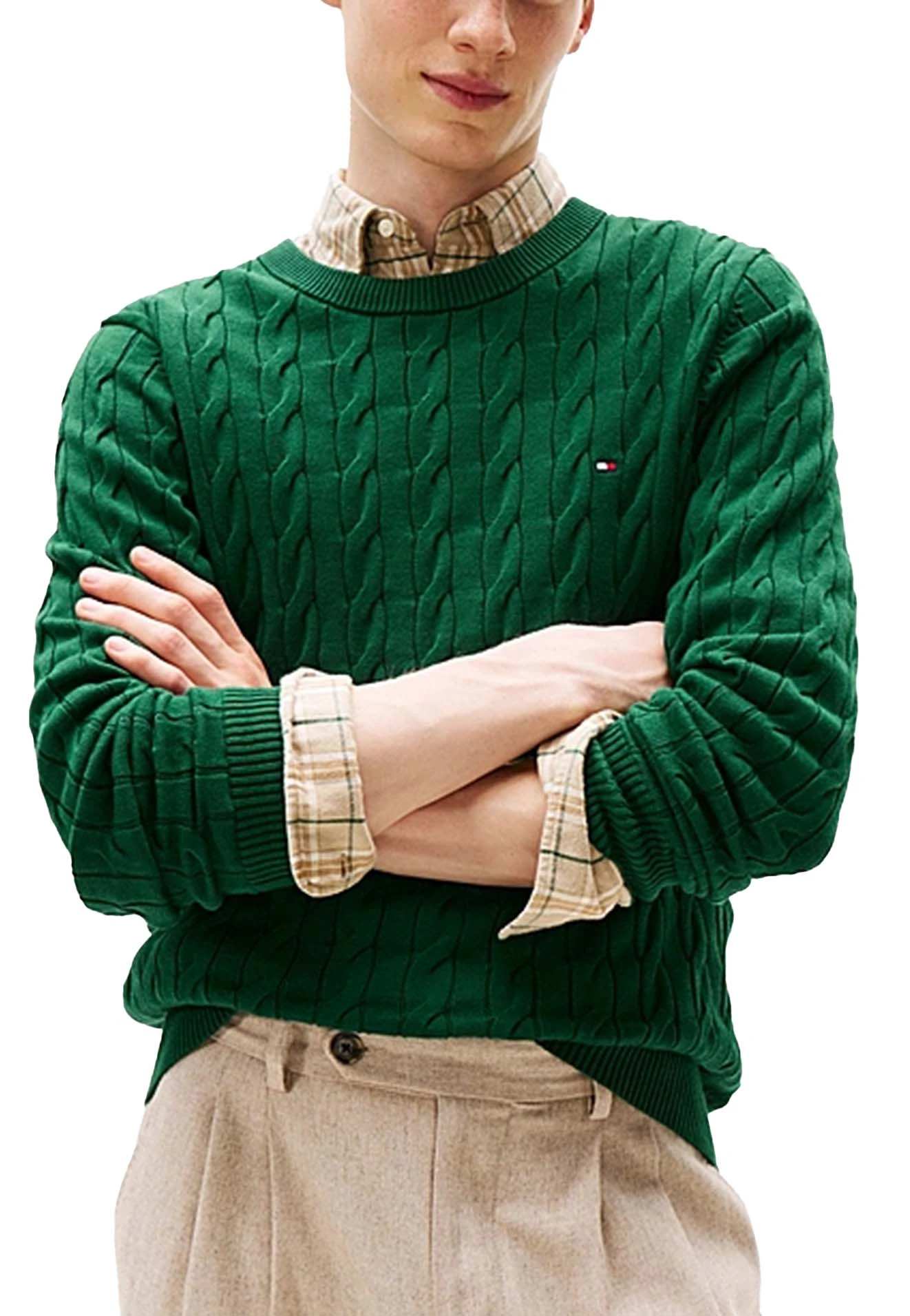 MAGLIA GIROCOLLO CON LAVORAZIONE INTRECCIATA UOMO VERDE