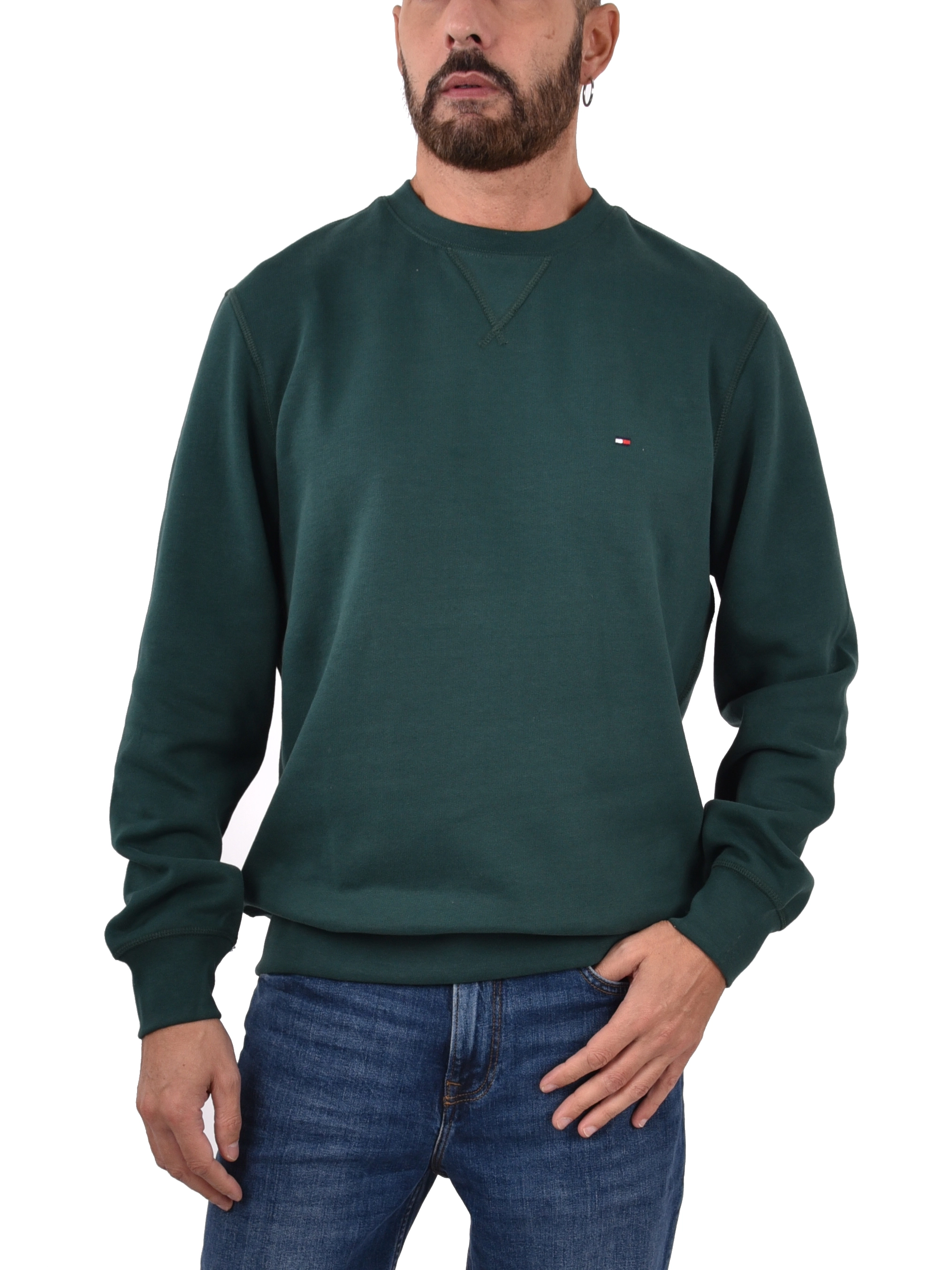 FELPA GIROCOLLO CON INSERTO A V UOMO VERDE