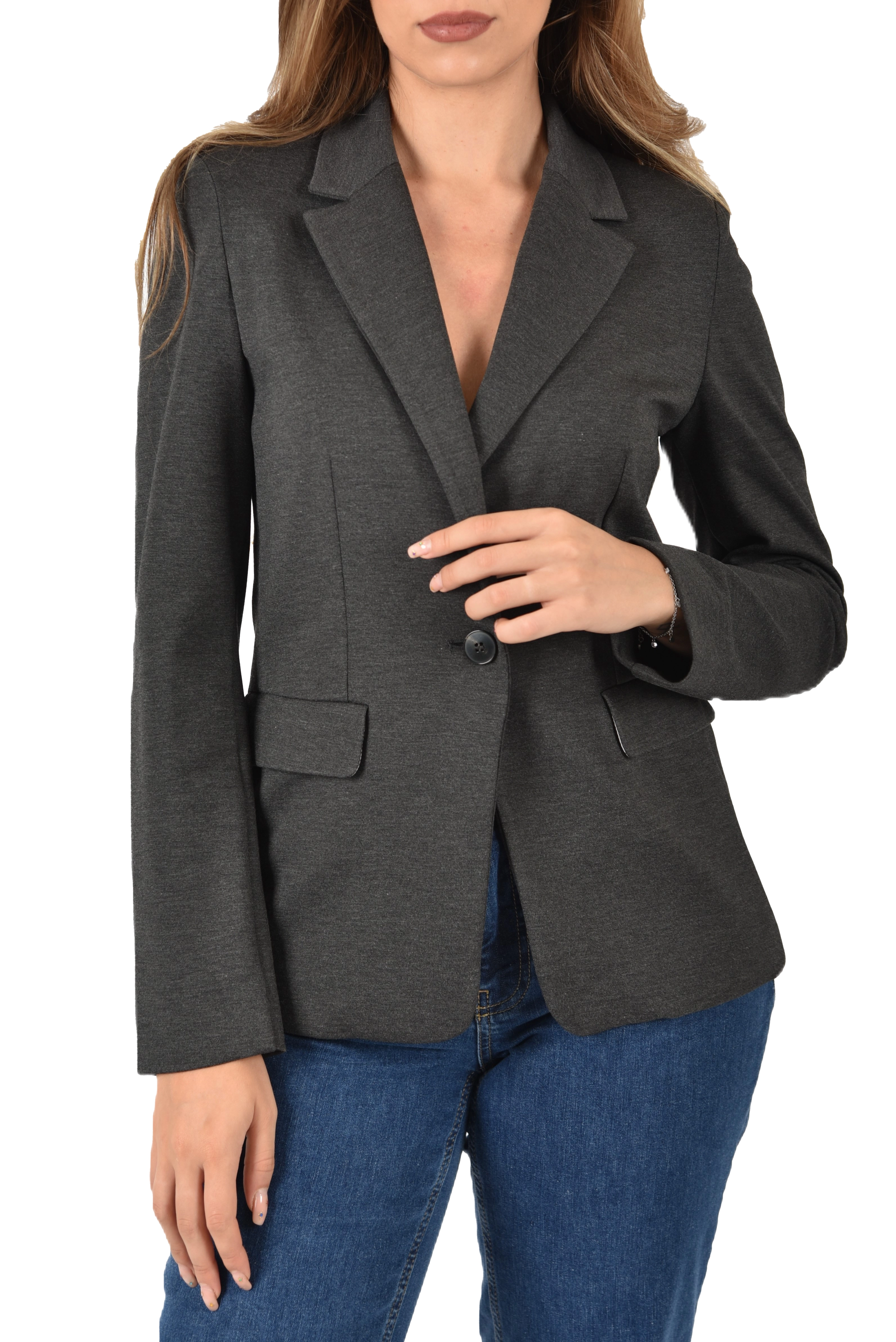 BLAZER IN JERSEY MONOPETTO E BOTTONI A VISTA DONNA ANTRACITE