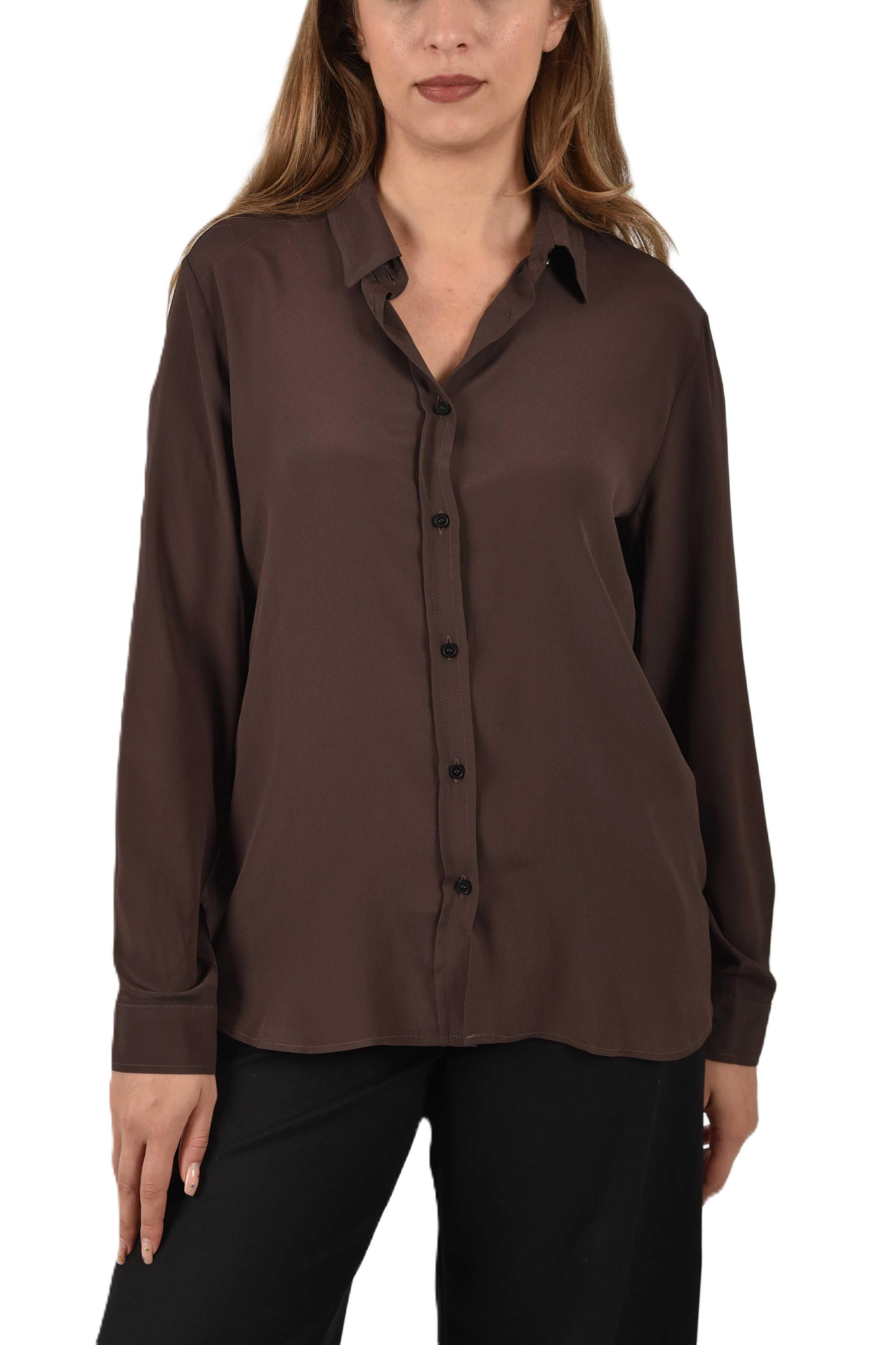 CAMICIA IN MISTO SETA COLLO A CAMICIA DONNA MARRONE