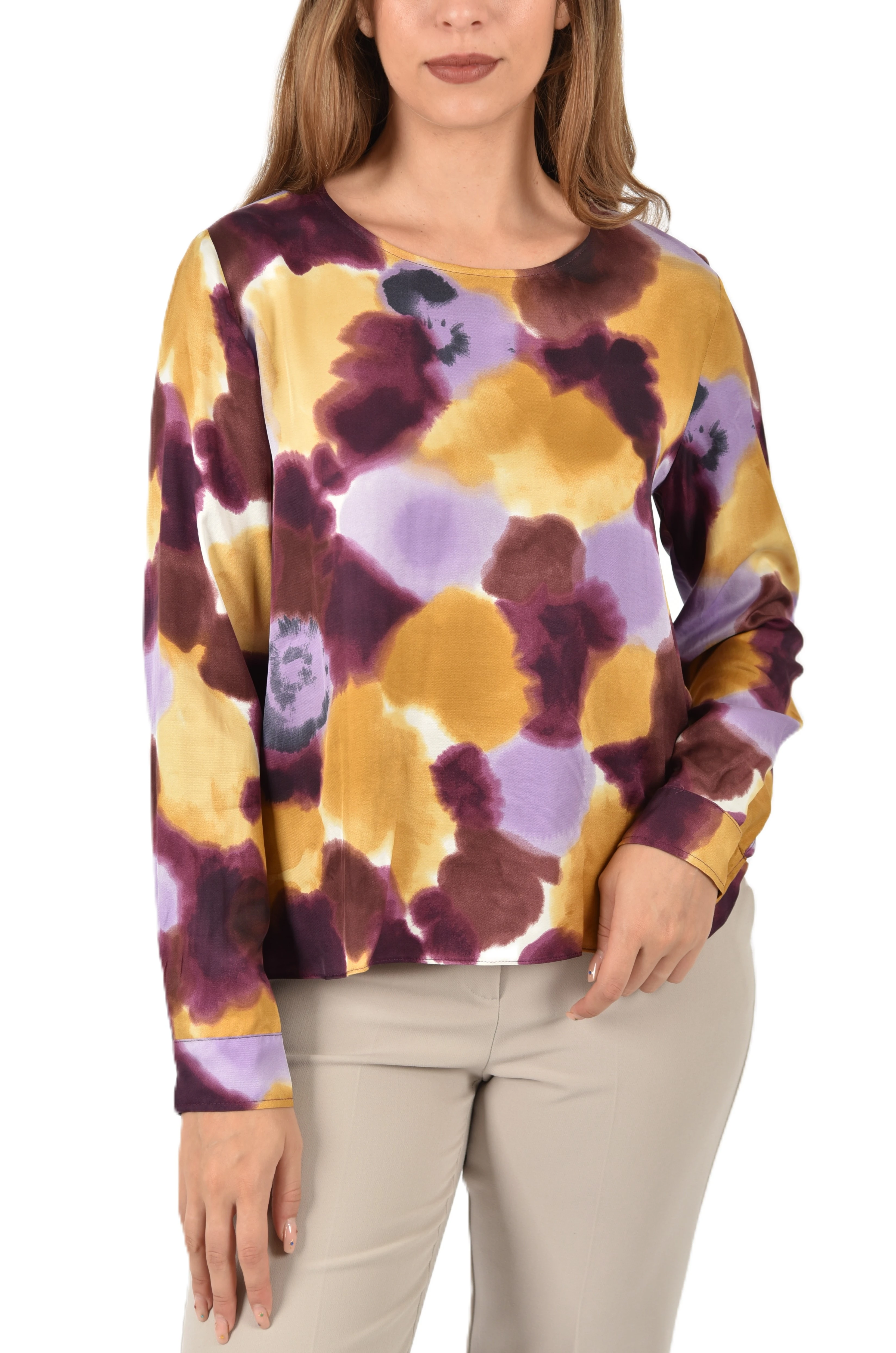 BLUSA IN VISCOSA STAMPATA E SPACCHI LATERALI DONNA GIALLO
