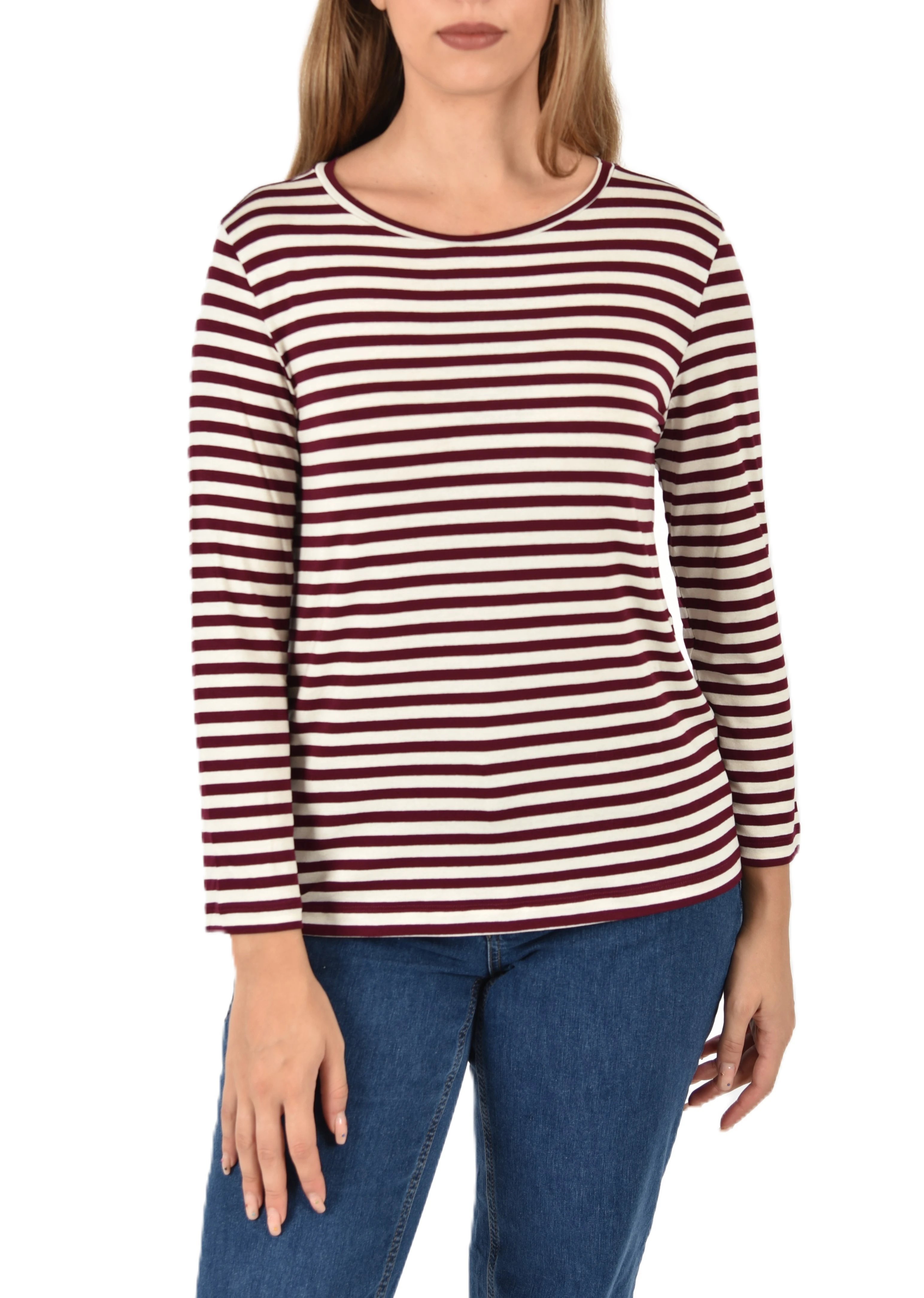 T-SHIRT IN JERSEY  MANICA LUNGA A RIGHE DONNA BIANCO