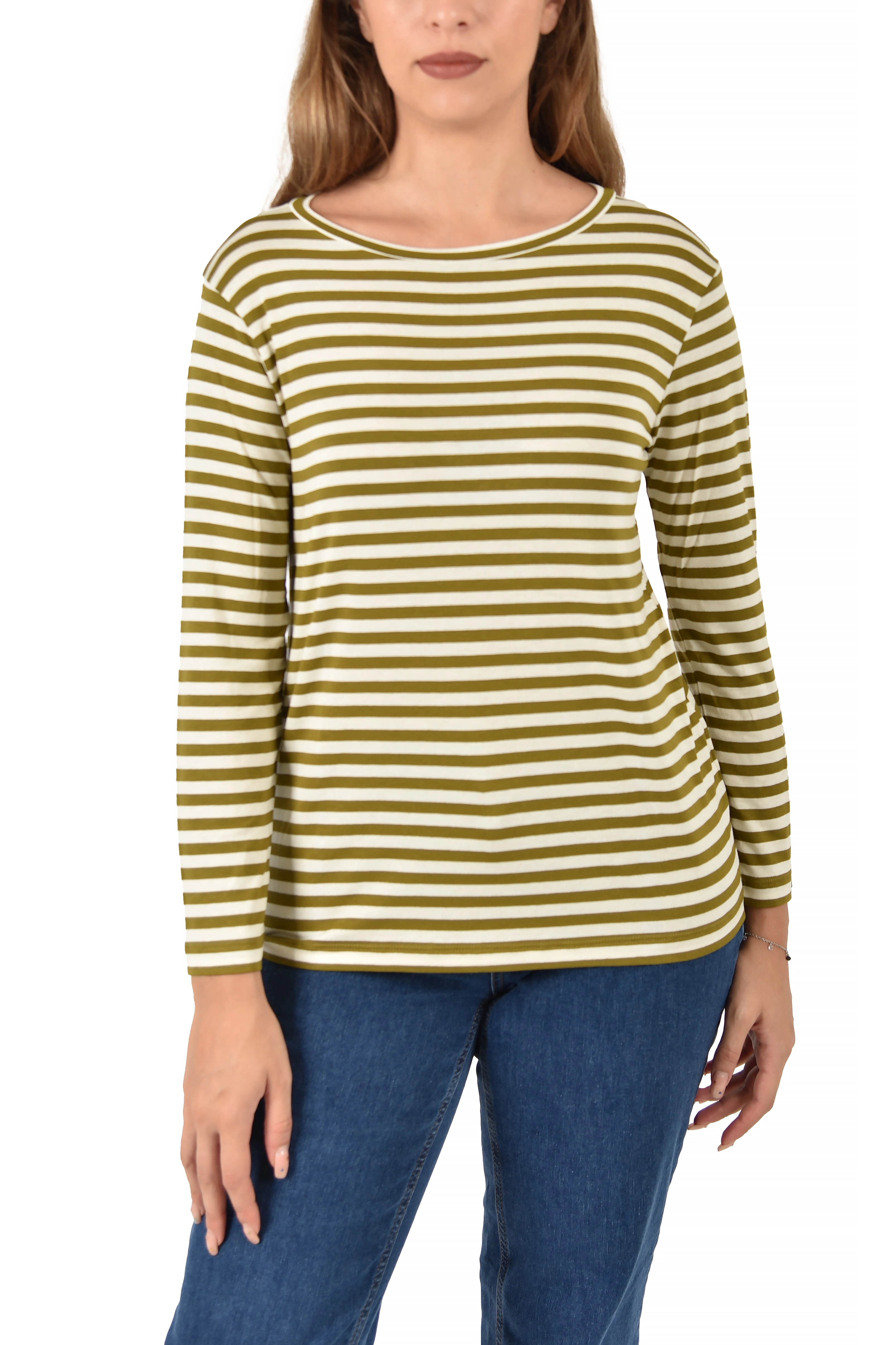 T-SHIRT IN JERSEY  MANICA LUNGA A RIGHE DONNA VERDE