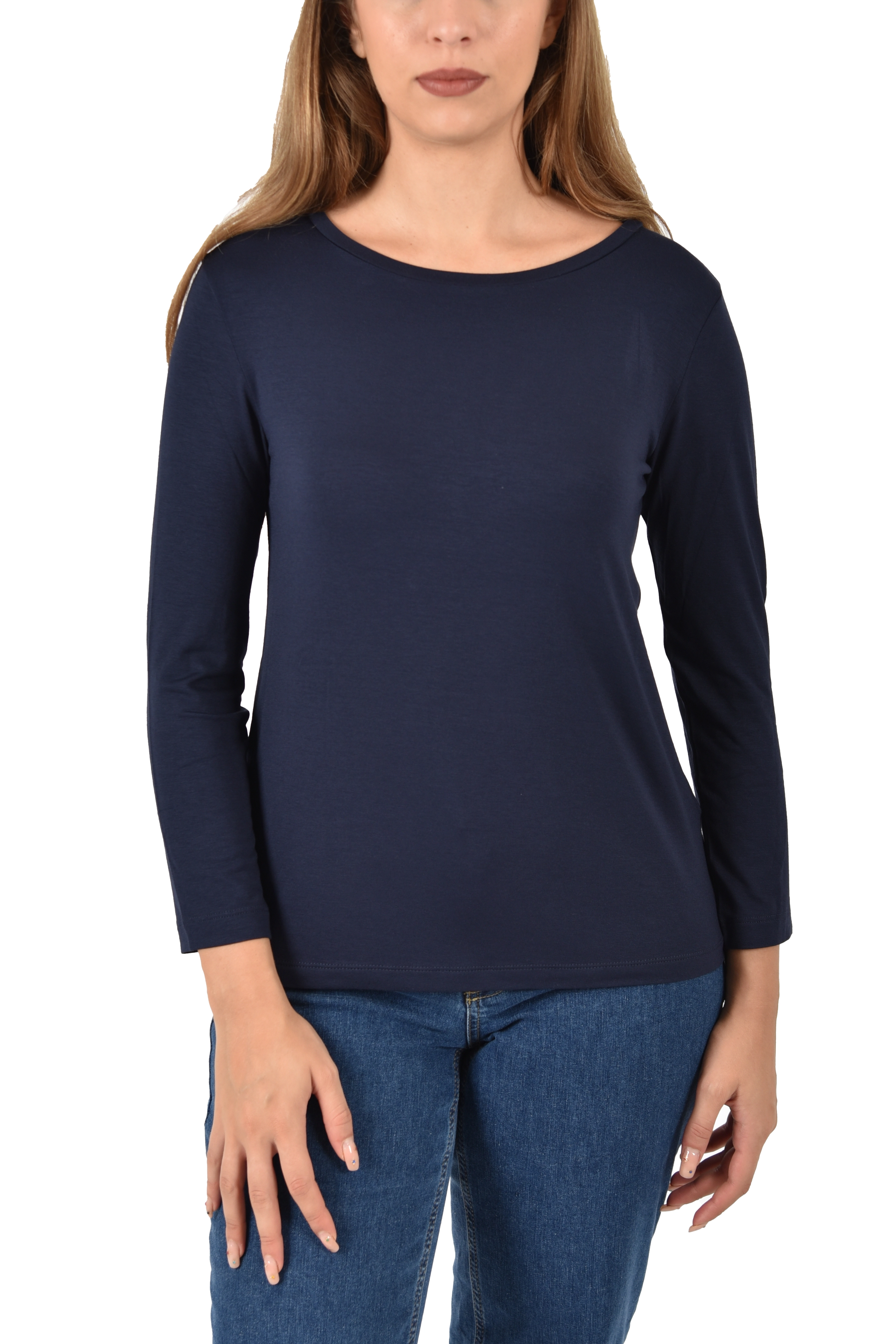 T-SHIRT IN JERSEY MANICA LUNGA TINTA UNITA DONNA NERO