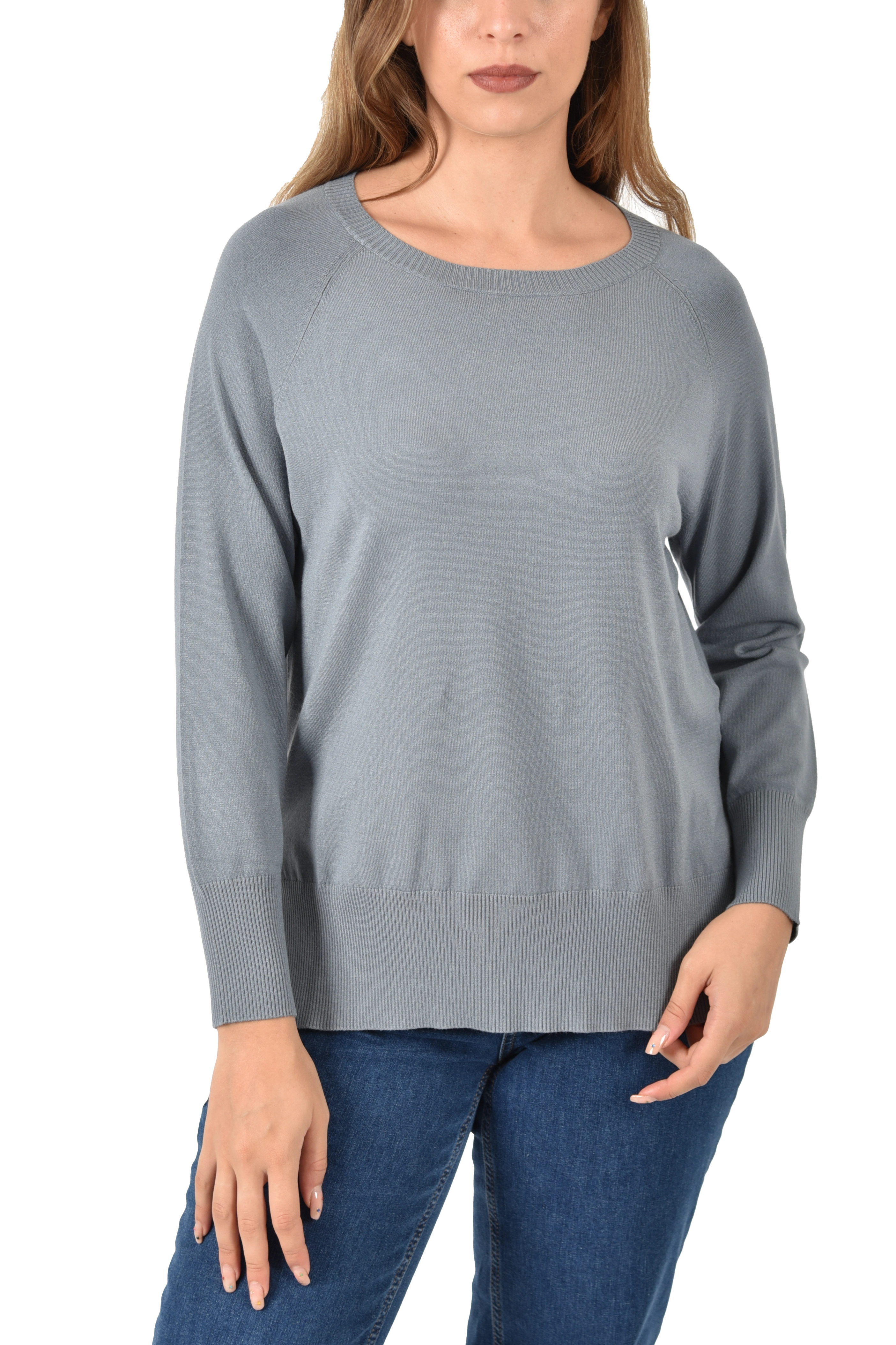 MAGLIA GIROCOLLO STONDATO DONNA AZZURRO