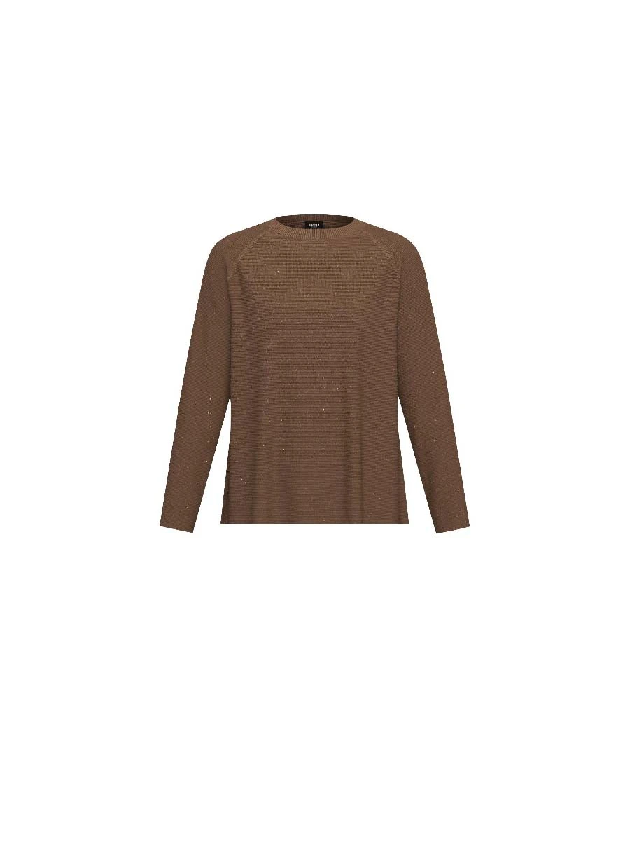 MAGLIA GIROCOLLO IN MISTO LANA E BORDO A COSTINE DONNA MARRONE