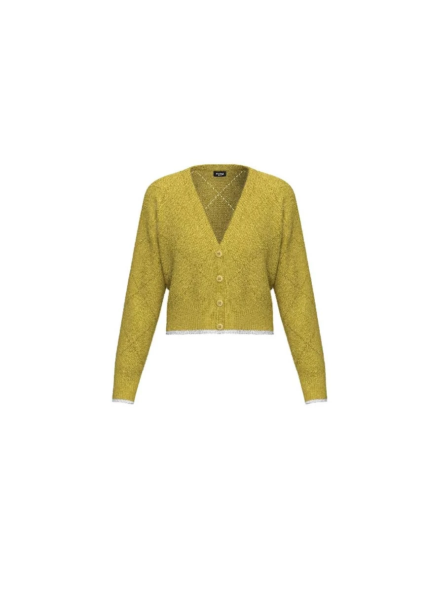 CARDIGAN SCOLLO A V EFFETTO ROMBO DONNA VERDE